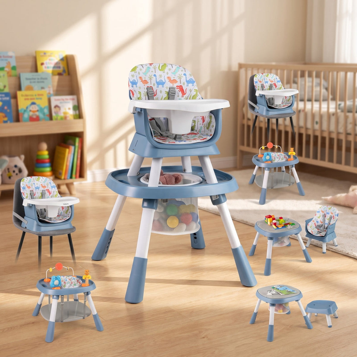 Airfind 16-in-1 Baby High Chair with Activity Center and Booster Seat for Babies and Toddlers, 44 lbs Capacity, Metal Frame, Celadon