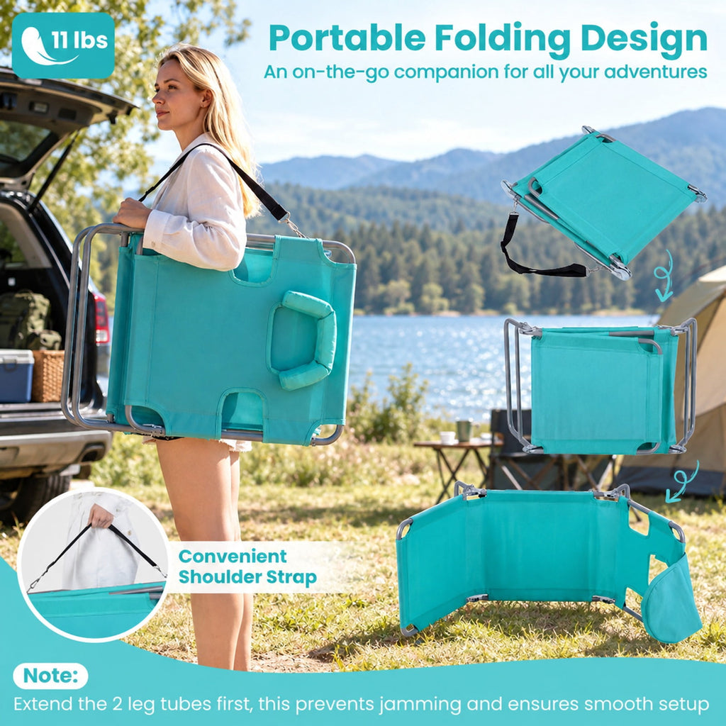 Airfind Folding Beach Lounge Chair with Adjustable Backrest for Lawn, 330 lbs Capacity, Metal Oxford Fabric Polyester Sponge Frame, Light Green