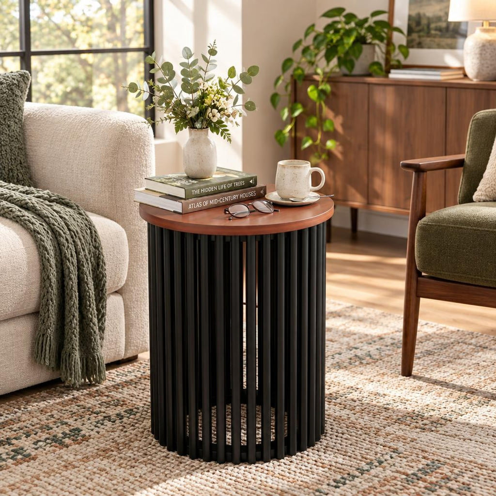 Airfind 1 Piece Elegant Wooden Round Coffee Table for Living Room and Home Office, 165 lbs Capacity, Acacia Wood Frame, 16 x 20.5 Footprint