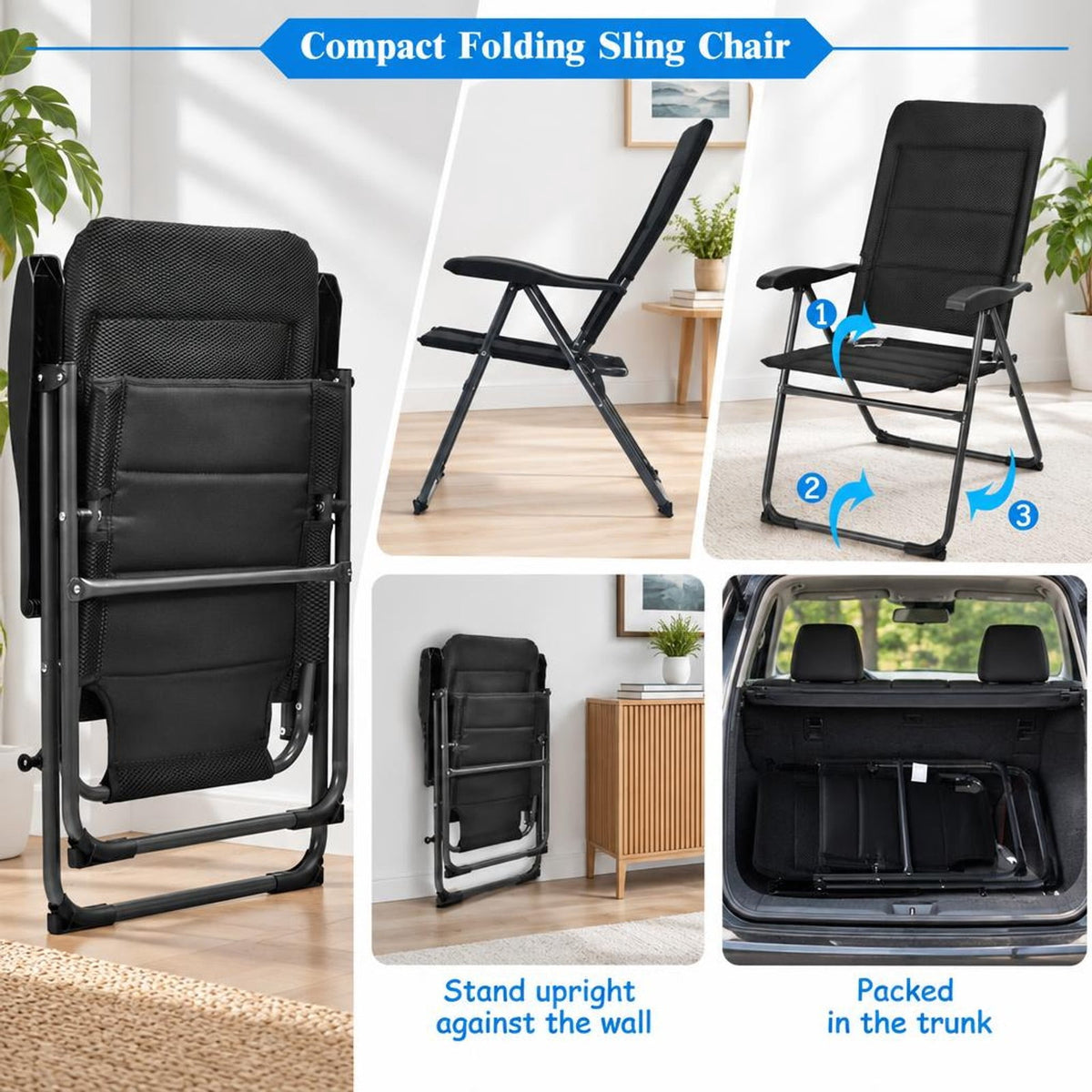 Airfind Set of 4 Patio Folding Chairs with Adjustable Backrest, 300 lbs Capacity, Steel oxford fabric sponge Frame, 28 x 23 x 40 Footprint, Black