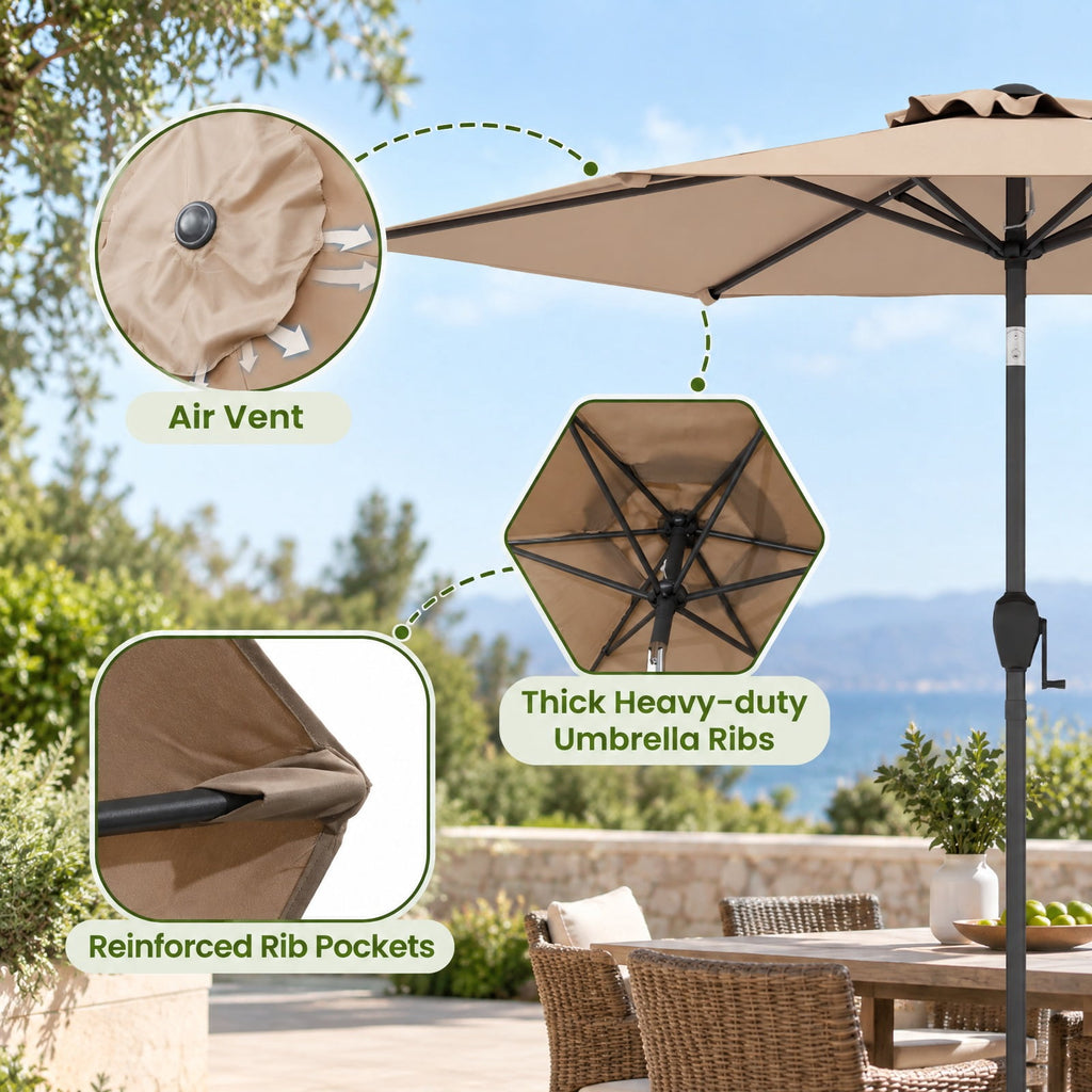Airfind 7.5 feet Outdoor Patio Heavy Duty Market Umbrella with Push Button Tilt, Metal Polyester Frame, Tan