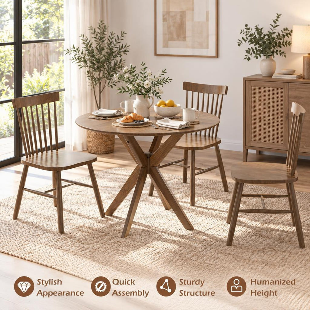 Airfind 36 Inch Round Wood Dining Table with Intersecting Pedestal Base, Rubber wood MDF Frame, Wood