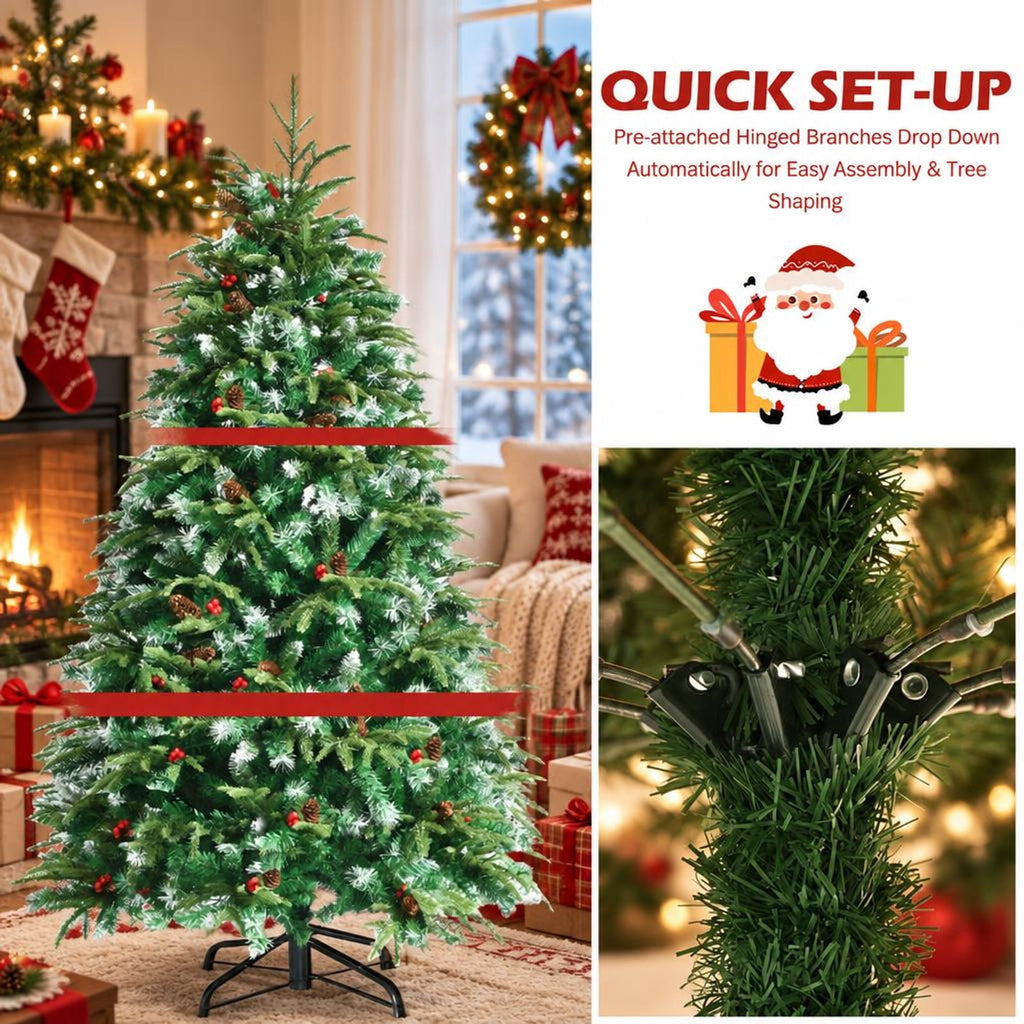 Airfind Pre-Lit Snowy Christmas Hinged Tree with Flash Modes and Multi-Color Lights-5 ft, PE PVC iron Height: 5 ft Base: 3.3 ft Frame, Green