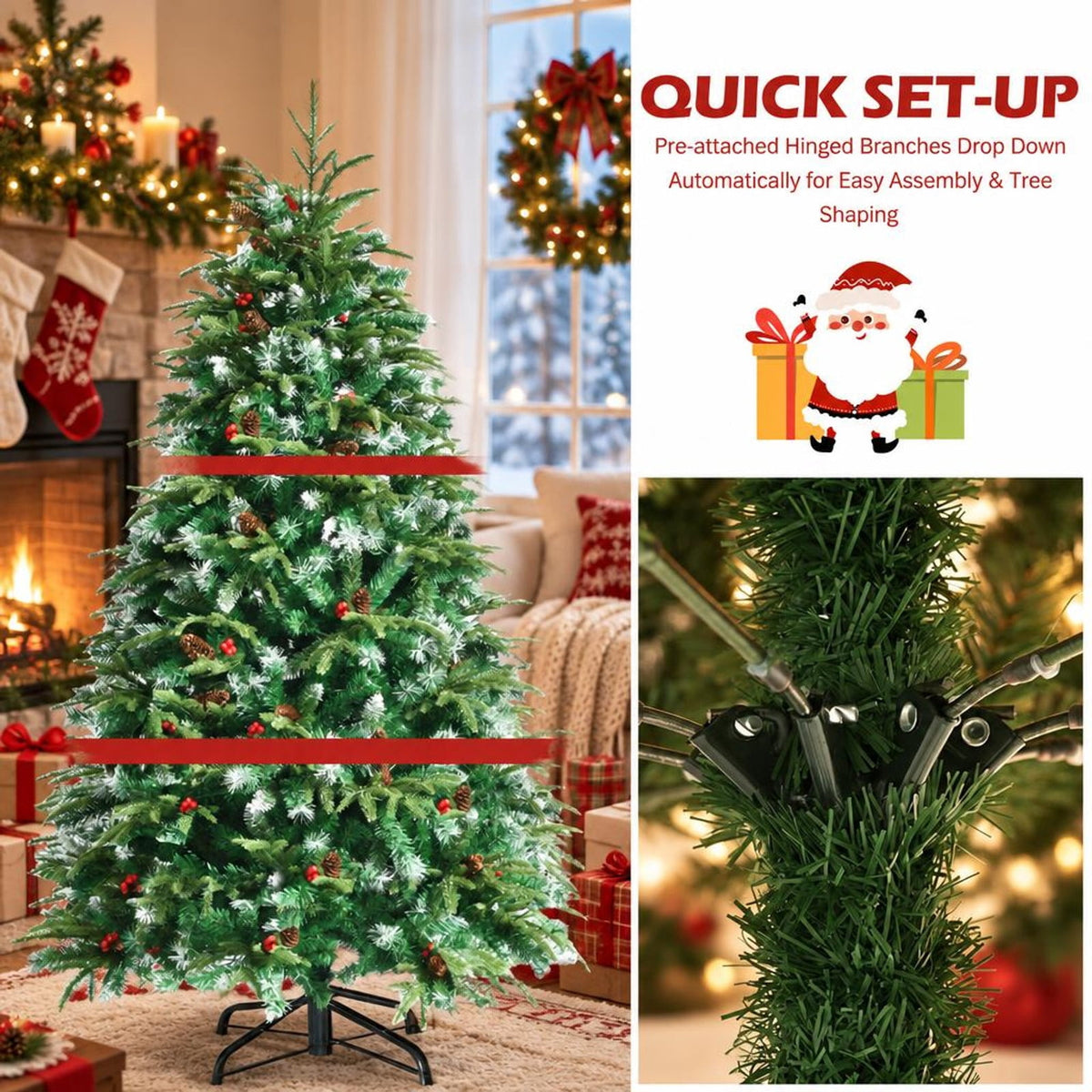 Airfind Pre-Lit Snowy Christmas Hinged Tree with Flash Modes and Multi-Color Lights-5 ft, PE PVC iron Height: 5 ft Base: 3.3 ft Frame, Green