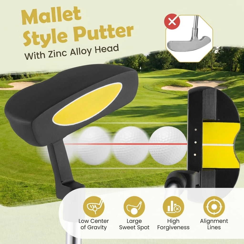 Airfind Junior Complete Golf Club Set for Ages 8-10 with 5-Piece Fiberglass Shafts and TPR Grip Handles Plus a Stand Bag to Give Young Players a Full Golf Club Set, Yellow