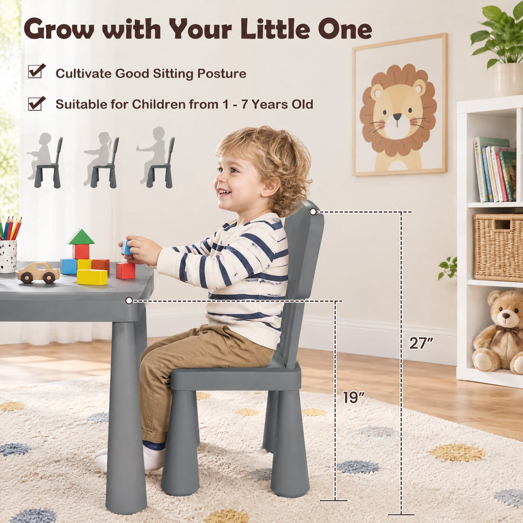 Airfind Table and Chair Set, 3 Pieces Multifunction Activity Youth Play, 110 lbs Capacity, PP Frame, 30 Inch x 21 Inch x 19 Inch Footprint, Gray