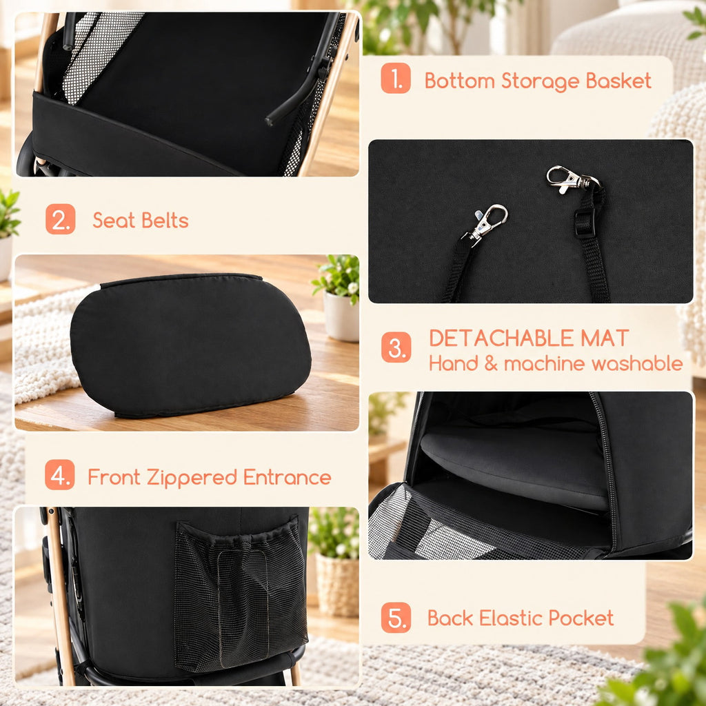 Airfind 3-In-1 Pet Stroller with Removable Car Seat Carrier, 33 lbs Capacity, Oxford Cloth Mesh Fabric Polyester Metal Frame, Black
