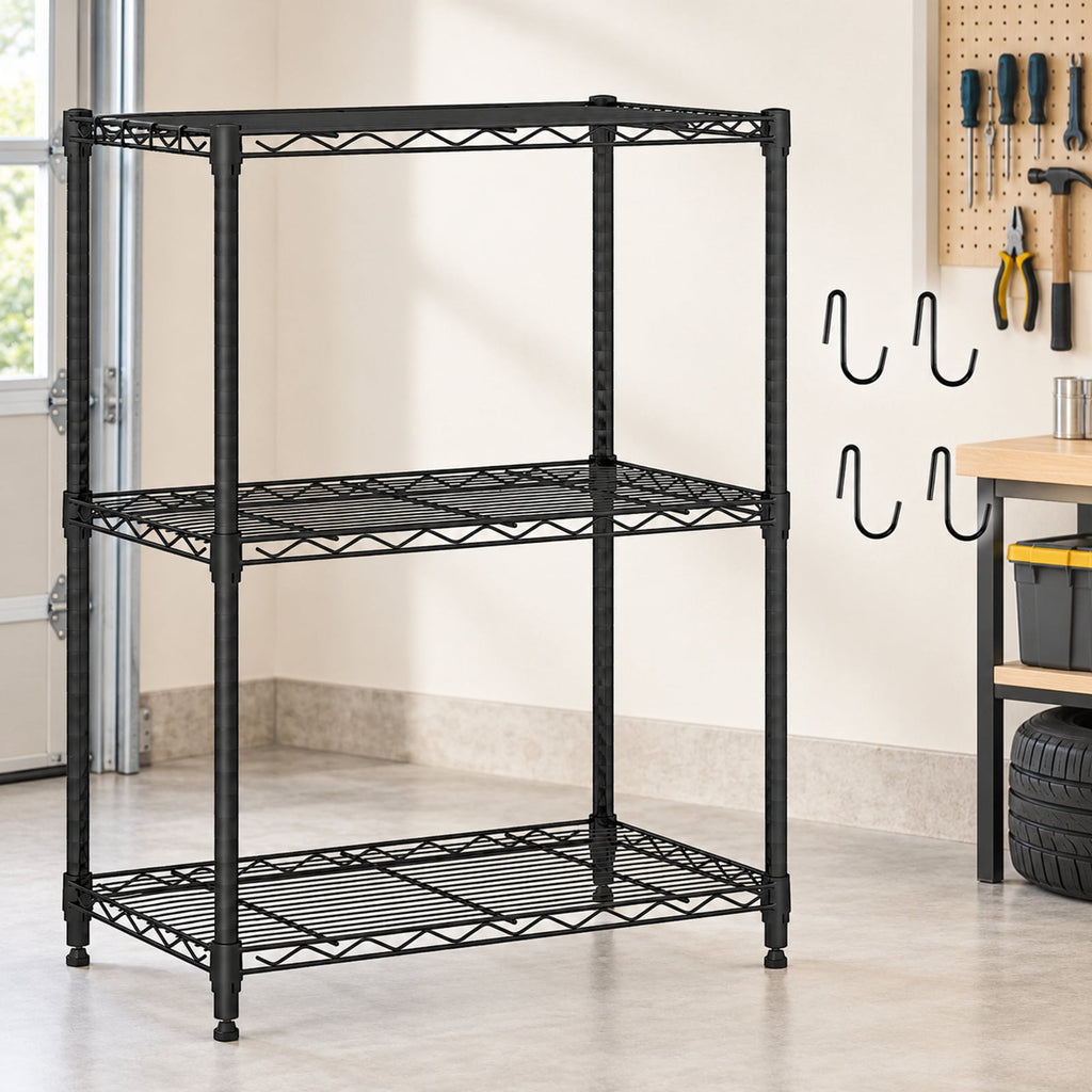 Airfind 3-Tier Metal Storage Shelving Unit Set of 2 with V-Shaped Wire Rack, 450 lbs Capacity, Metal Frame, Black