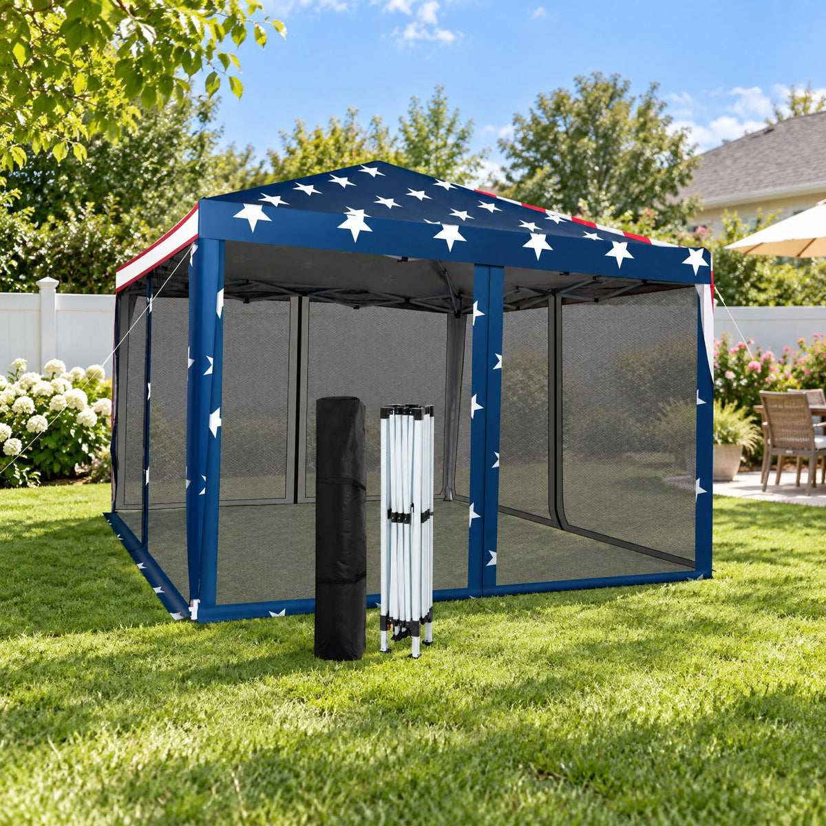 Airfind 10 x 10 Feet Pop, 210D Oxford Fabric Frame, 10 ft x 10 ft x 8.5 ft 3 Footprint, Beige Coffee White American Flag Gray