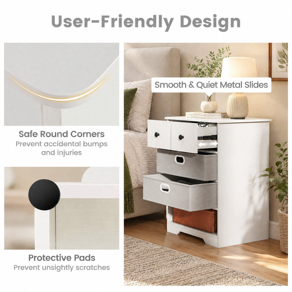 Airfind 4-Drawer Dresser Modern Chest Storage Organizer with Open Shelves, 100 lbs Capacity, Engineered Wood MDF Fabric Frame, White