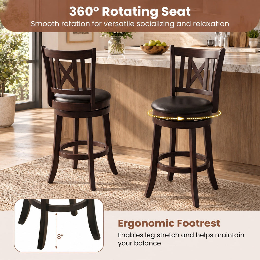 Airfind Set of 2 Bar Stools Swivel Bar Chairs with Hollowed Backrest and Footrest-26 inches, 275 lbs Capacity, 20 Inch x 18 Inch x 39.5 Inch Footprint