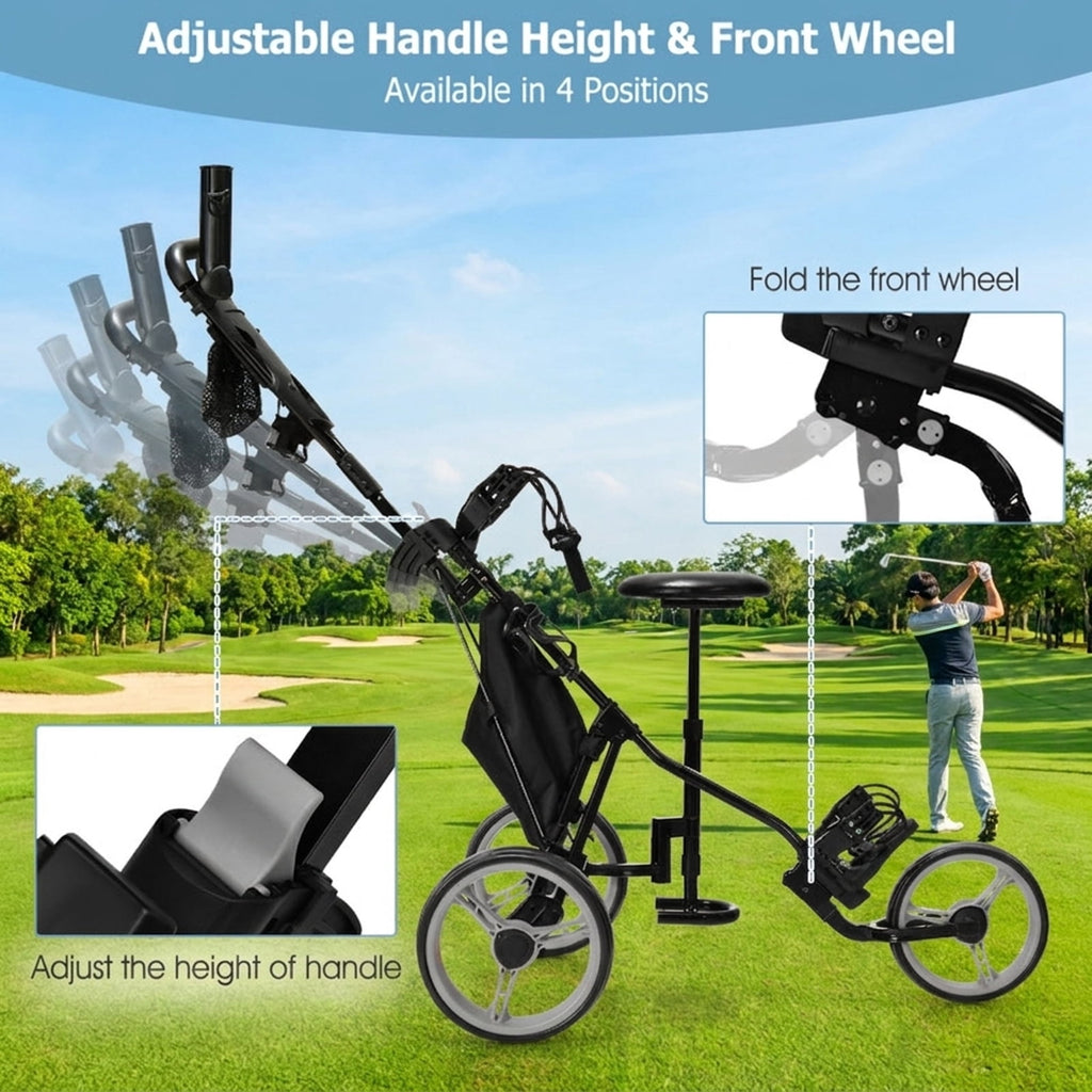 Airfind 3-Wheel Folding Push Cart with Adjustable Handle, Cushioned Seat and Quick Brake, Gray