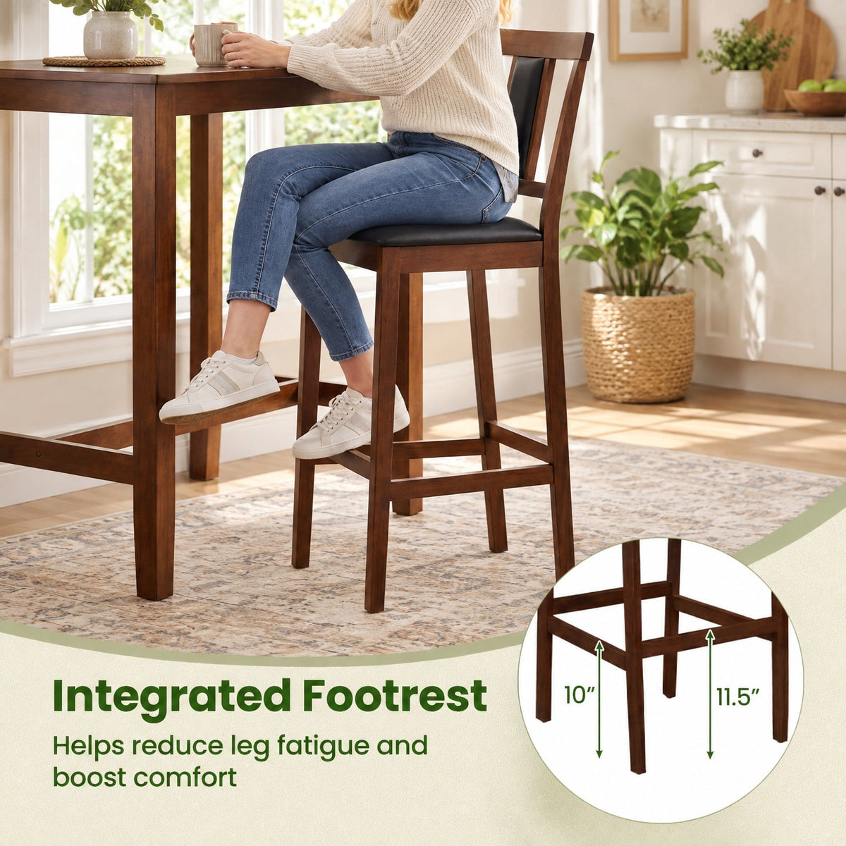 Airfind Set of 4 Upholstered Barstool 29.5 Inch Bar Height with Solid Rubber Wood Frame, 300 lbs Capacity, Walnut