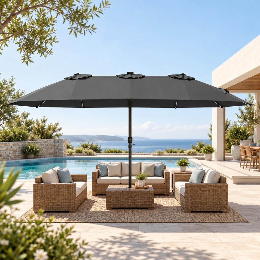 Airfind 15.5FT Extra-Large Patio Umbrella with Base 12 Reinforced Ribs, 180G Polyester Fabric Metal External Frame, Gray