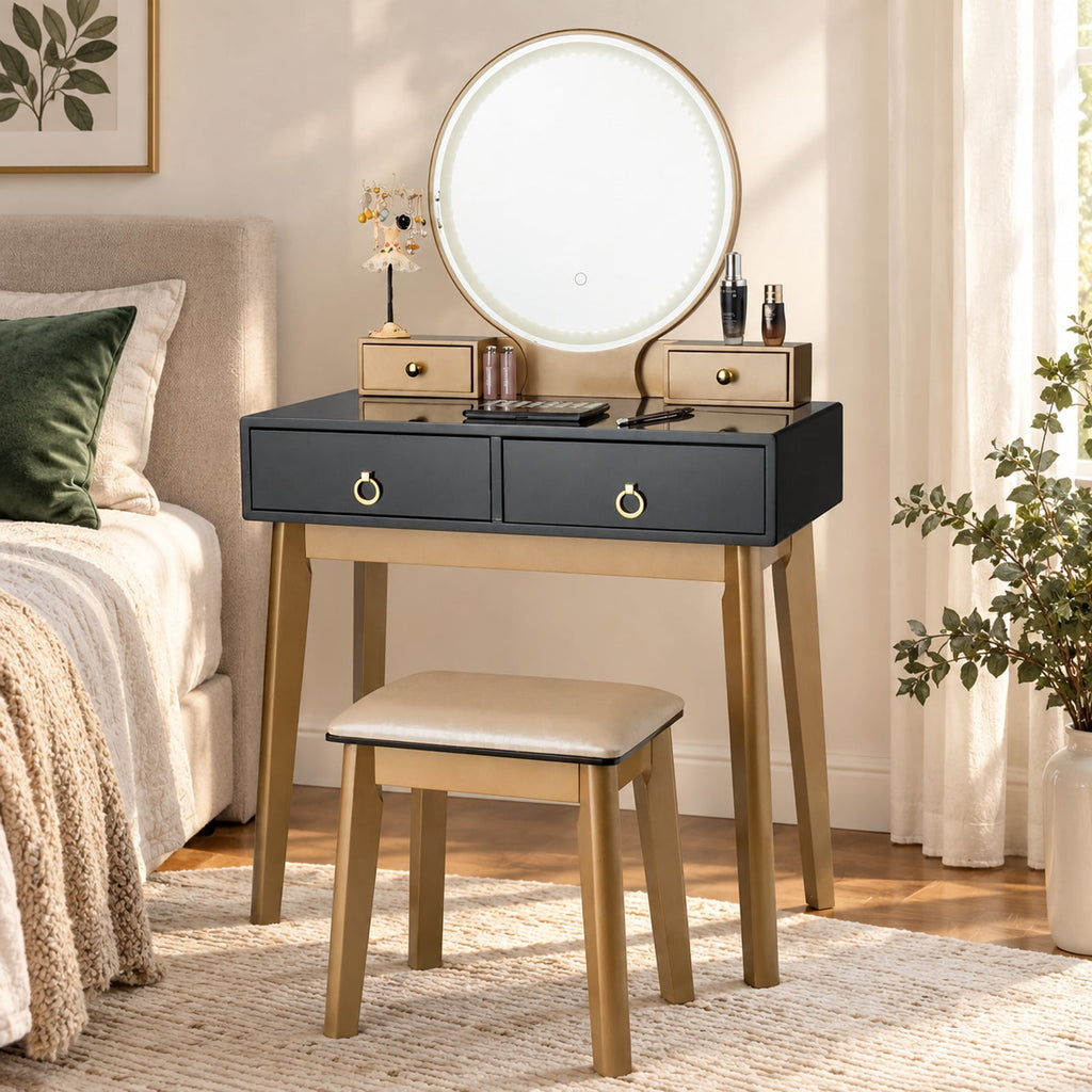 Airfind Makeup Vanity Table Set 3 Color Lighting Dressing Table, 7in x 3.5in x 3in (L x W x H) Big drawer Footprint, Black
