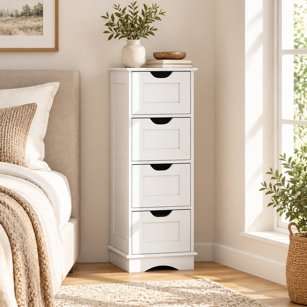 Airfind Bathroom Storage Cabinet featuring Cutout Handles and 4 Drawers, 33 lbs Capacity, MDF Frame, 12 Inch x 12 Inch x 32 Inch Footprint, White