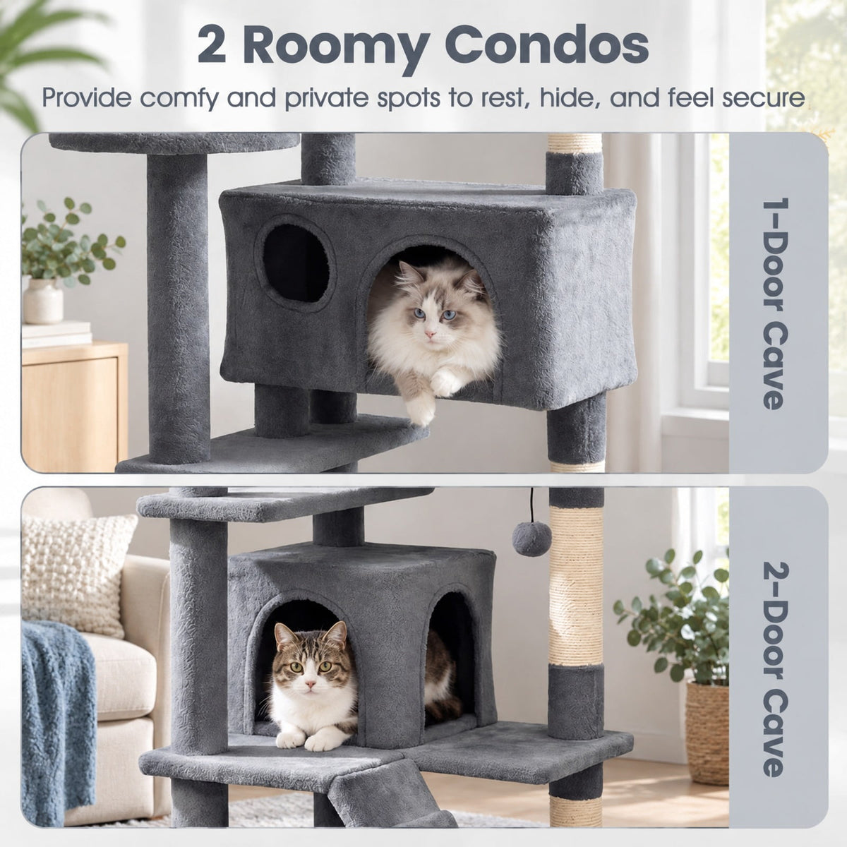 Airfind 52 Inch Tall Cat Tree Tower for Indoor Cats, 22 lbs Capacity, Engineered Wood Sponge Plush Fabric Sisal Frame, Light Gray
