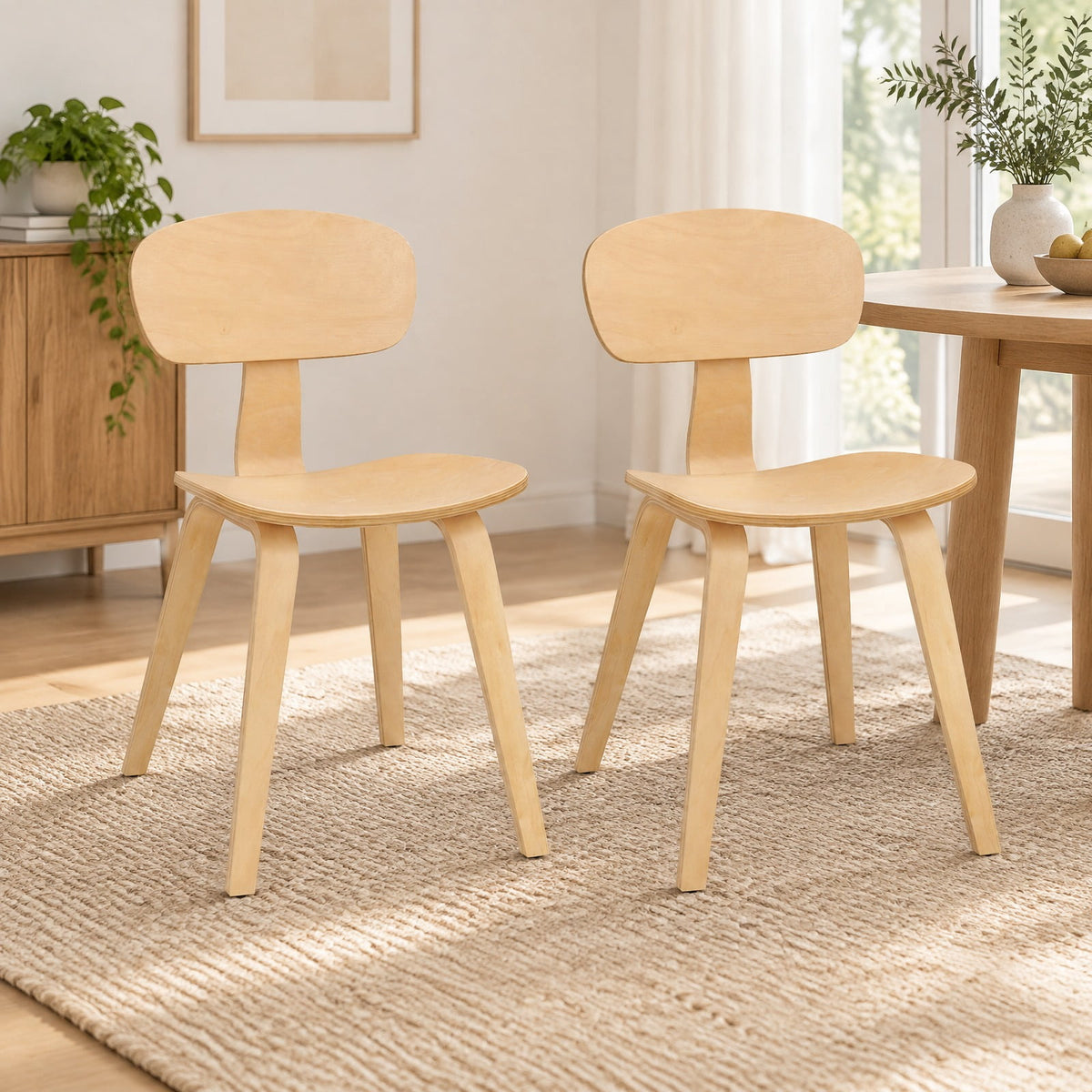 Airfind Modern Dining Chair Set of 2 with Wide Seat, 330 lbs Capacity, Bentwood Rubber Wood Frame, 17in x 20.5in x 31.5in Footprint, Natural