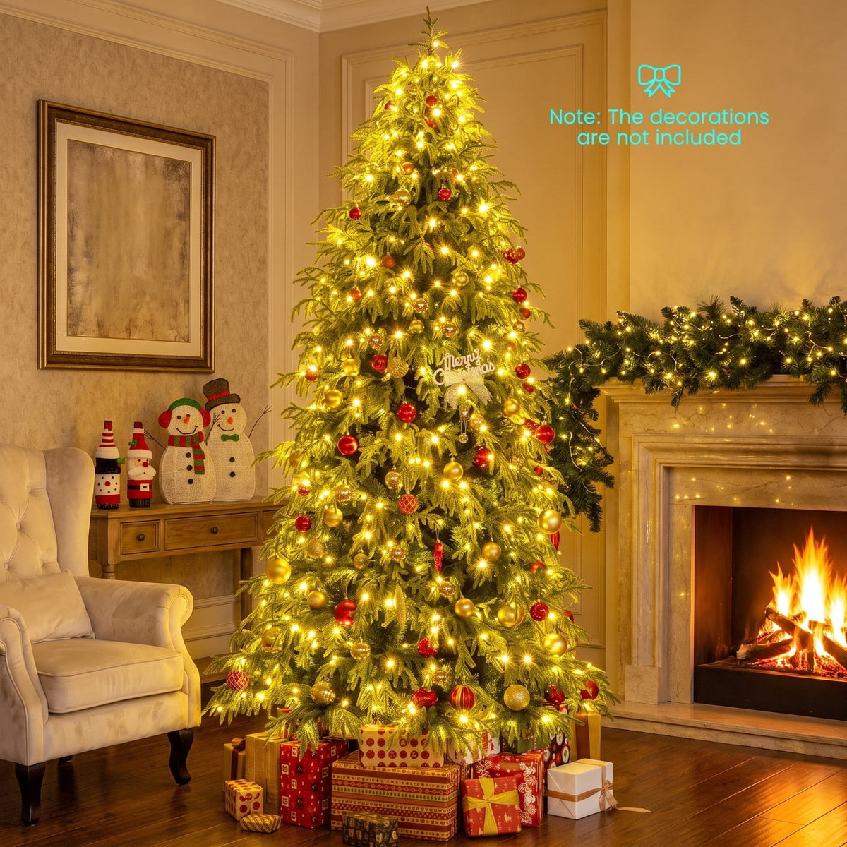 Airfind 7/7.5/8 Feet Pre-Lit Artificial Christmas Tree Hinged Faux Xmas Tree with Soft Branch Tips-8 feet, TPE PVC Metal Frame, 4 x 7 ft Footprint