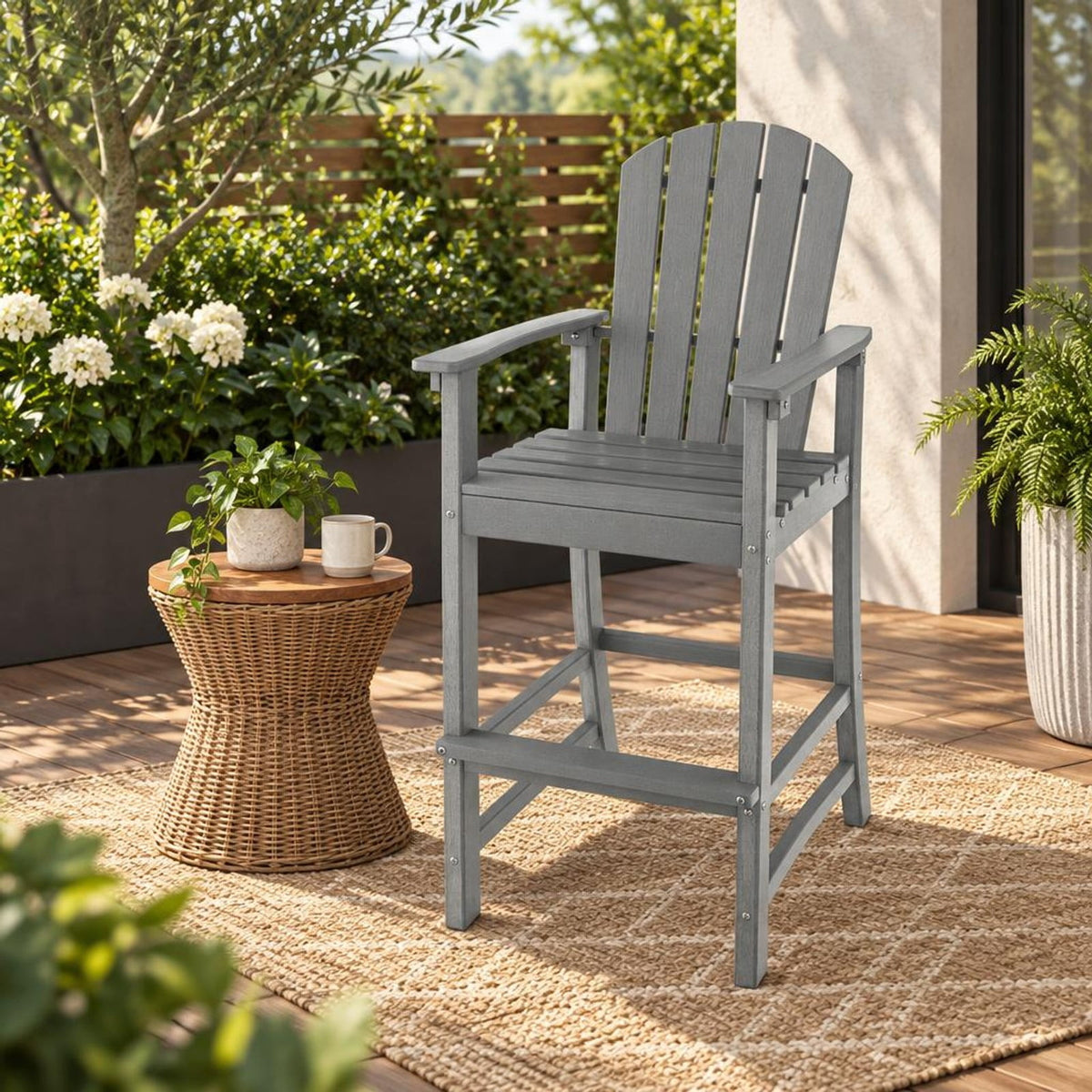 Airfind 30 Inches Counter Height Outdoor HDPE Bar Stool with Armrests and Footrest, 360 lbs Capacity, HDPE Frame, Gray