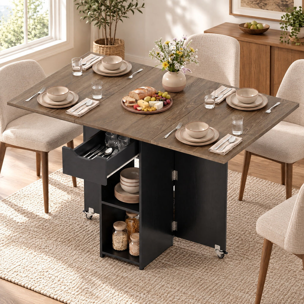 Airfind 47.5 Inch Farmhouse Extendable Wooden Dinner Table with Lockable Wheels, 88 Lbs Capacity, Engineered Board MDF, Oak