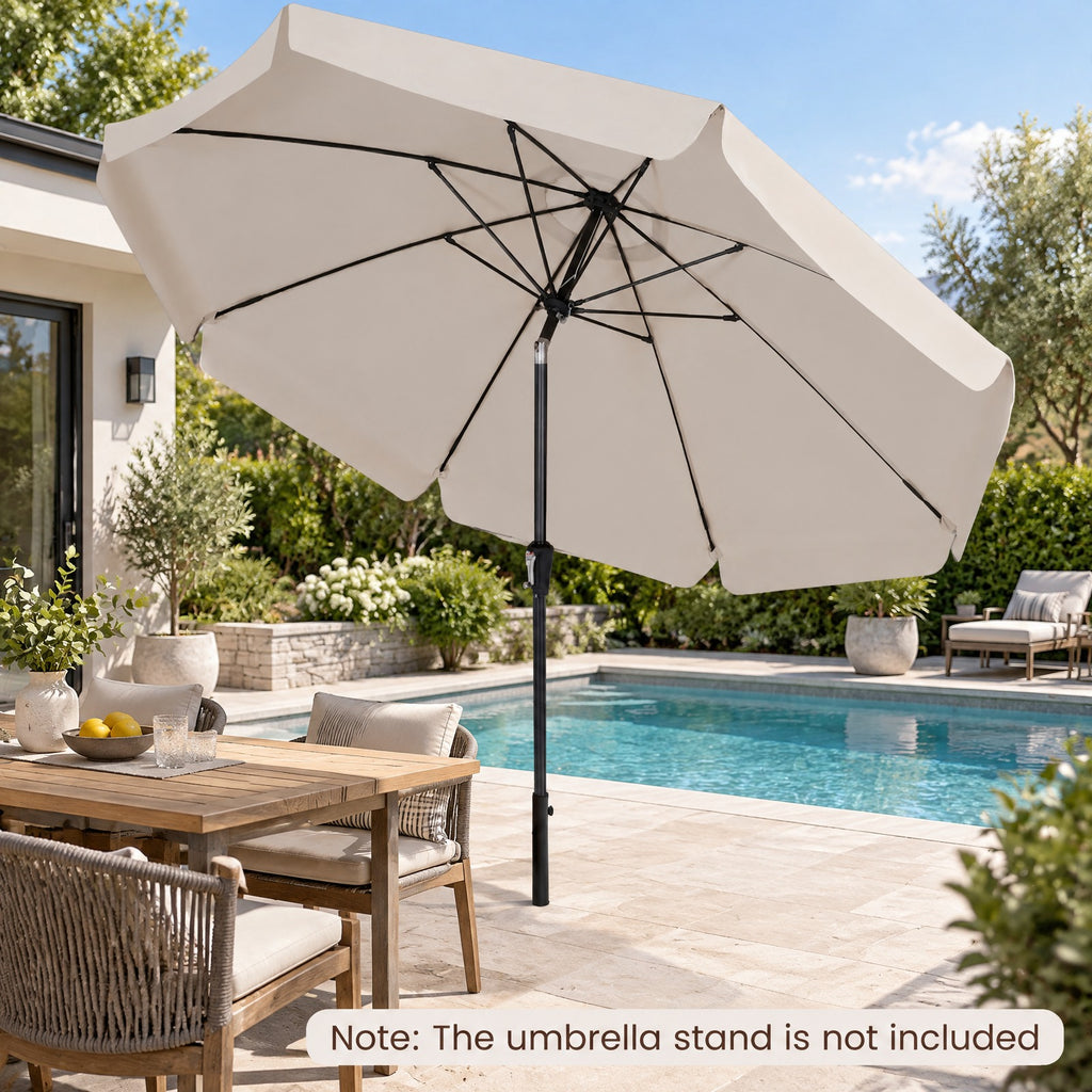 Airfind 10 FT Scalloped Patio Umbrella with Push Button Tilt and 8 Fiberglass Ribs, Fiberglass Polyester Fabric Metal ABS Frame, Beige