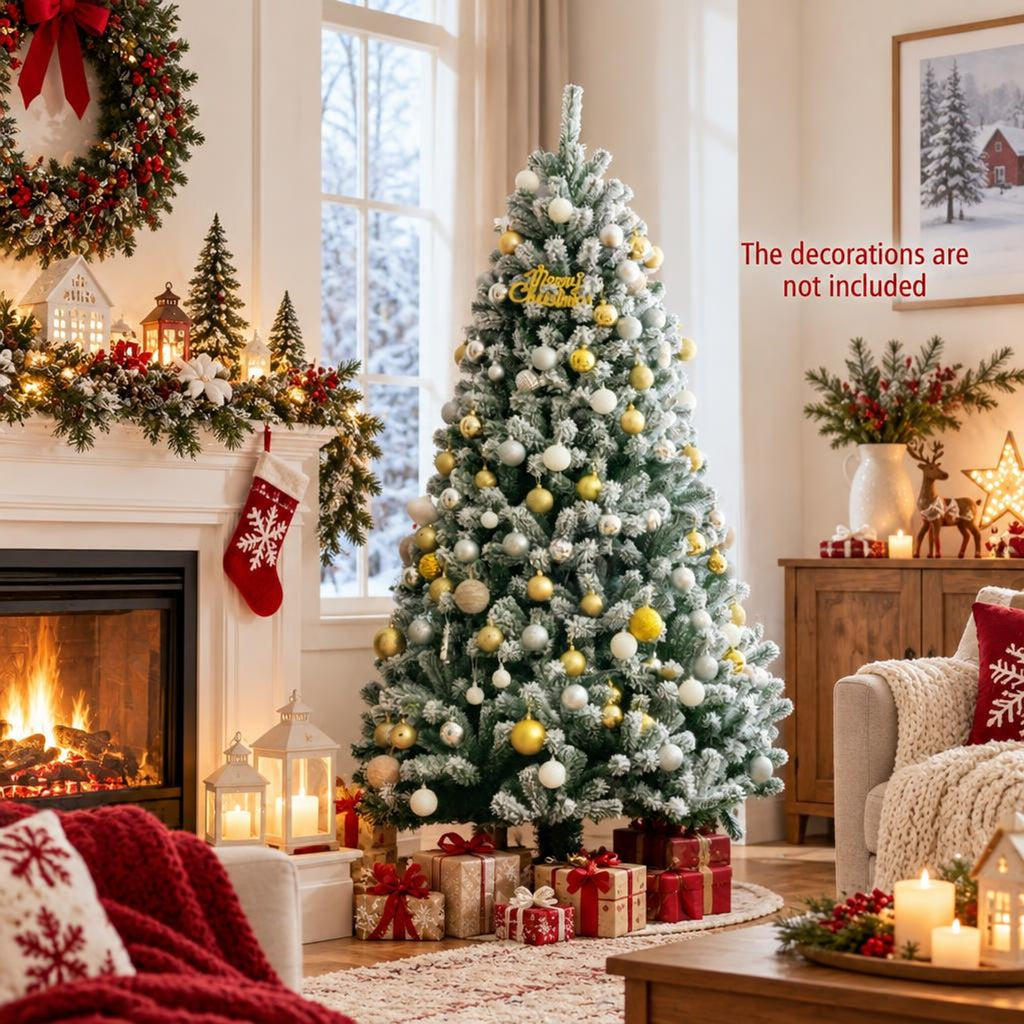 Airfind 6 Feet Pre-lit Snow Flocked Hinged Christmas Tree with 928 Tips and Metal Stand-6 ft, PVC metal Frame, 3.4 x 6/4 x 7/4.9 x 8 Footprint