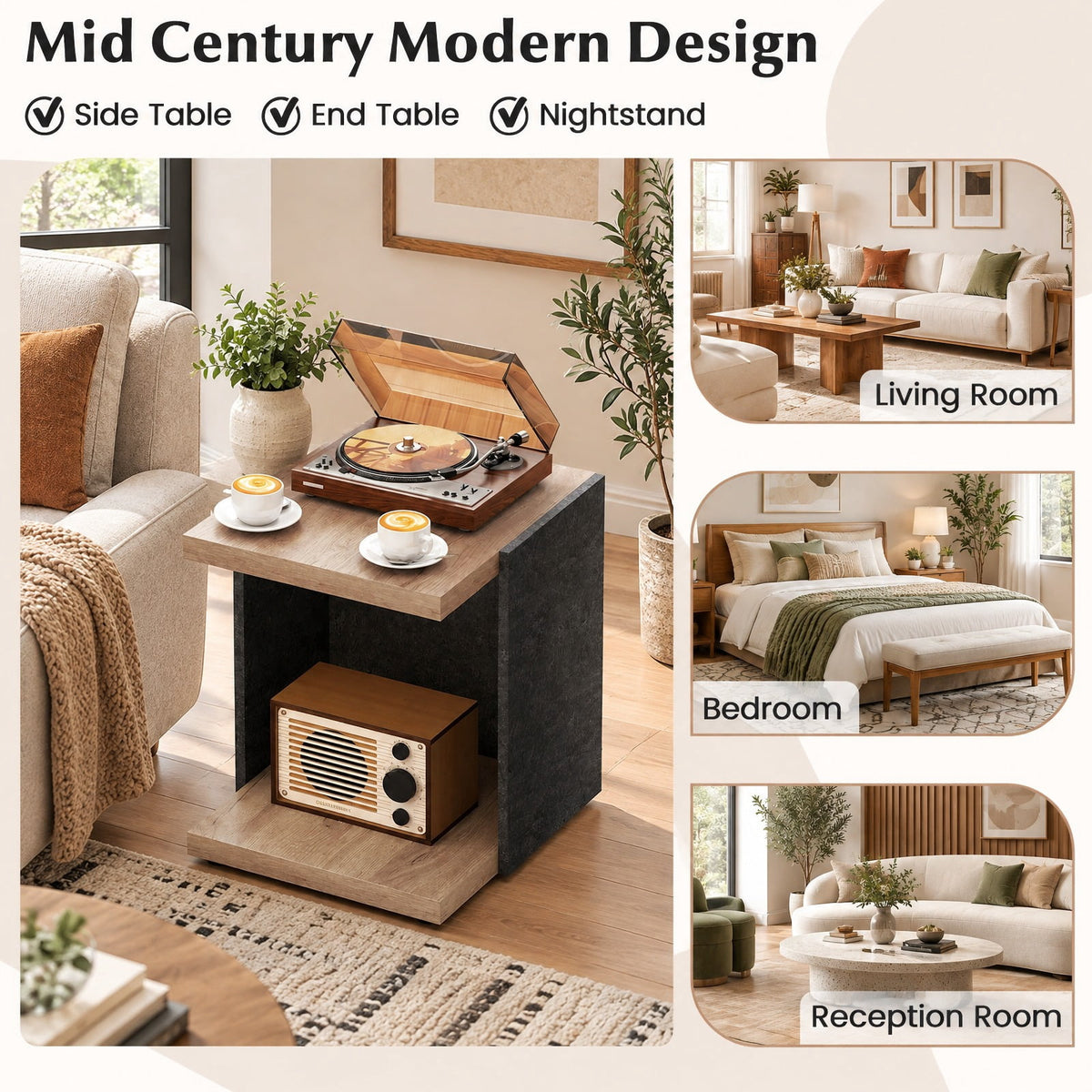Airfind Side Table, End Table 2-Tier Sofa, with Open Storage Shelf, 55 lbs Capacity, Engineered Wood MDF Frame with Functional Design, Oak