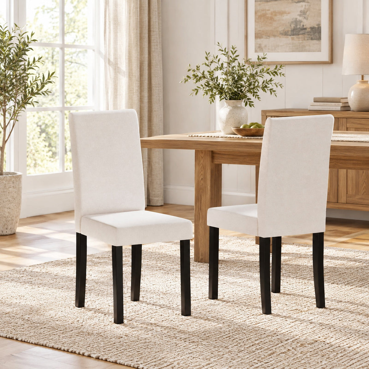 Airfind Set of 2 Dining Chair Mid-Century Modern Fabric Upholstered Parson Chairs, Chair 330 lbs Capacity, 17in x 22in x 35.5in Footprint, Beige