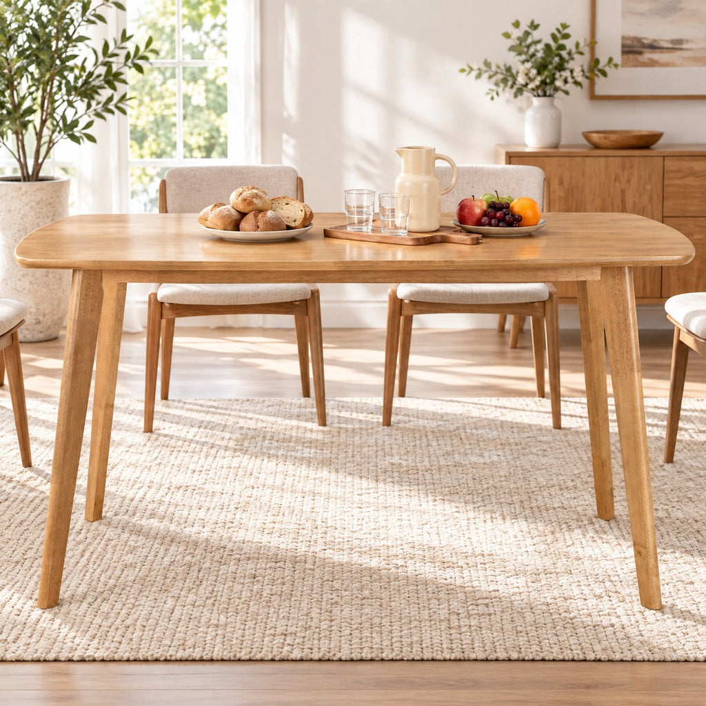 Airfind 55 Solid Wood Dining Table for 4-6 People with Rounded Edges, 220 lbs Capacity, 55 x 27.5 x 30 Footprint, Natural