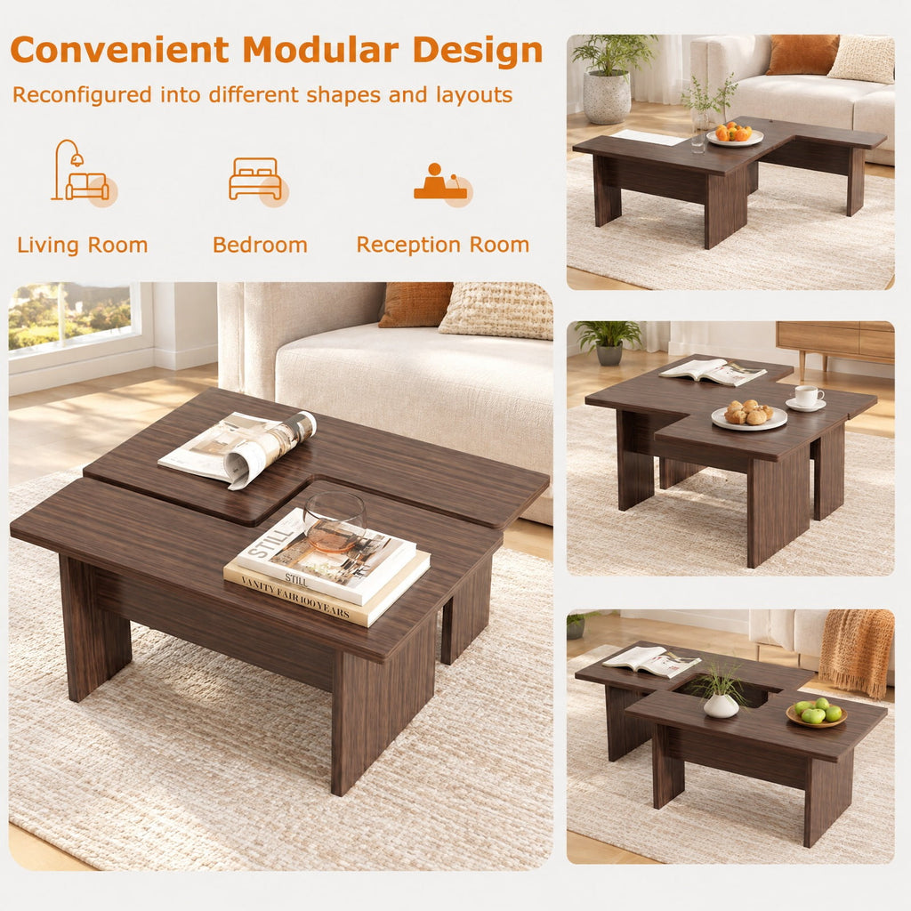 Airfind Modular Coffee Table Set of 2 Featuring L-shaped Layout and 155 Lb Capacity for Living Room and Small Spaces Practical Everyday Design, Walnut