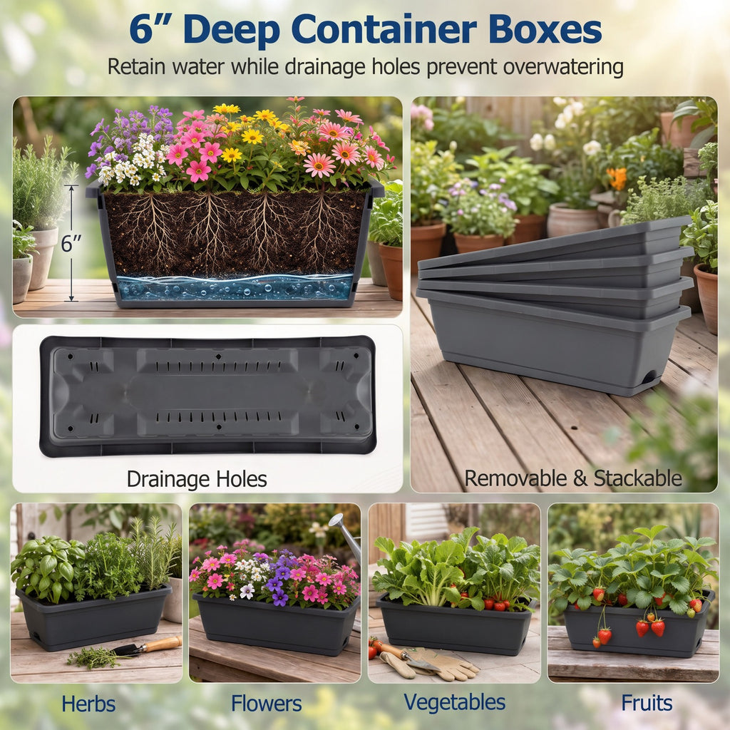 Airfind 4-Tier Vertical Raised Garden Bed with 4 Containers and Drainage Holes, Plastic Metal Frame, 26 x 20 x 49 Footprint, Black