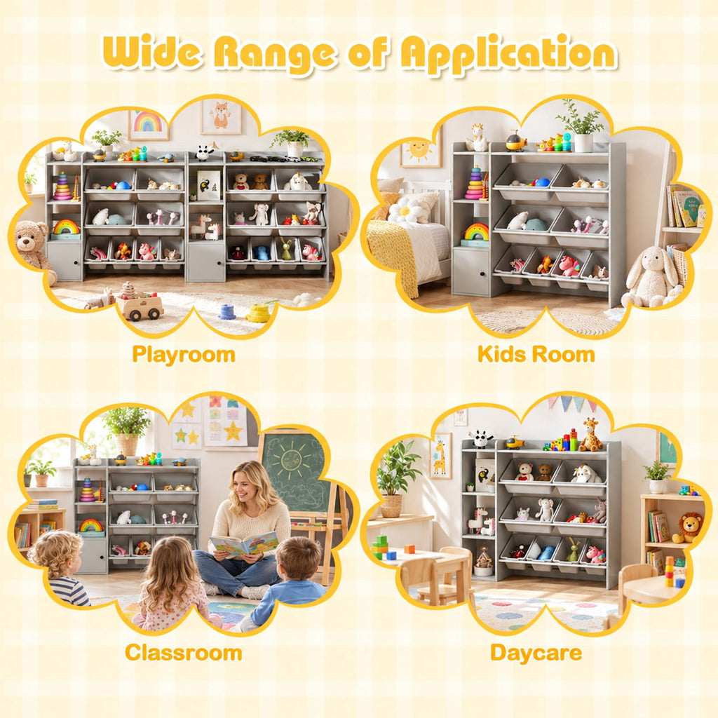 Airfind Kids Toy Storage and Bookshelf with Open Shelves and Single-door Cabinet, 220 lbs Capacity, Engineered Wood Frame, for 3+ Years Old Total