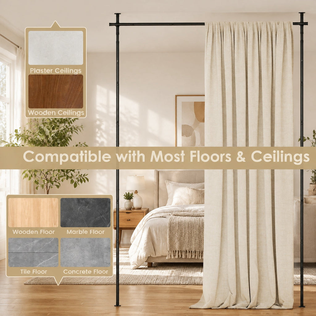 Airfind Room Divider Curtain Rod with Adjustable Floor to Ceiling Tension Rod No Drilling Required, 45 lbs Capacity, Metal Frame, Black