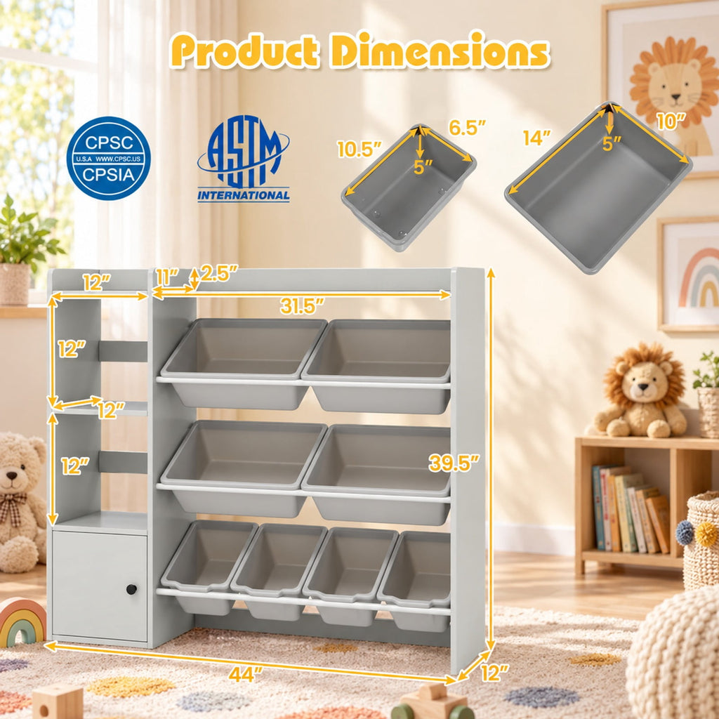 Airfind Kids Toy Storage and Bookshelf with Open Shelves and Single-door Cabinet, 220 lbs Capacity, Engineered Wood Frame, for 3+ Years Old Total