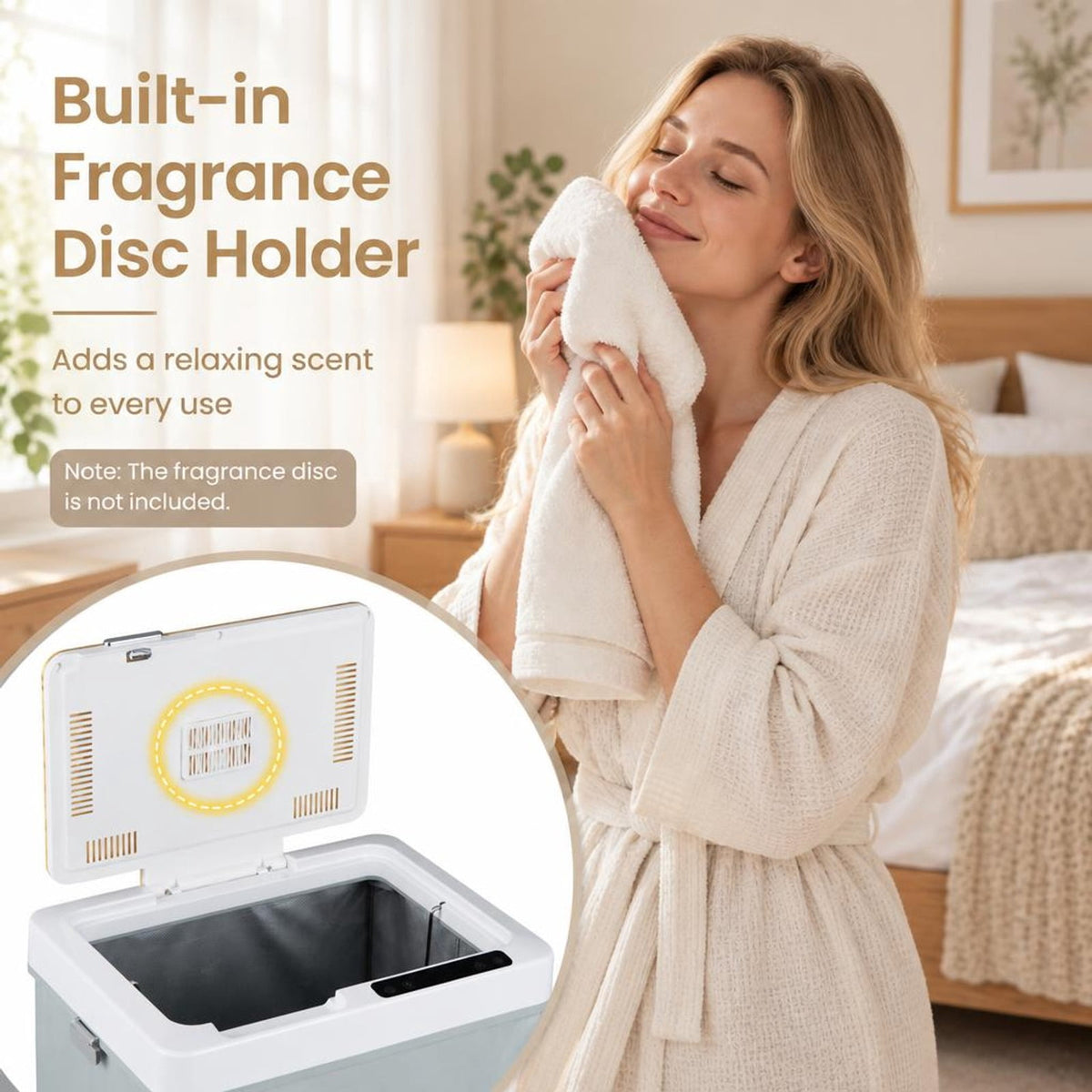 Airfind Towel Warmer Bucket with Foldable Design and Auto Shut Off for Bathroom, Natural, 8 mins to max temperature