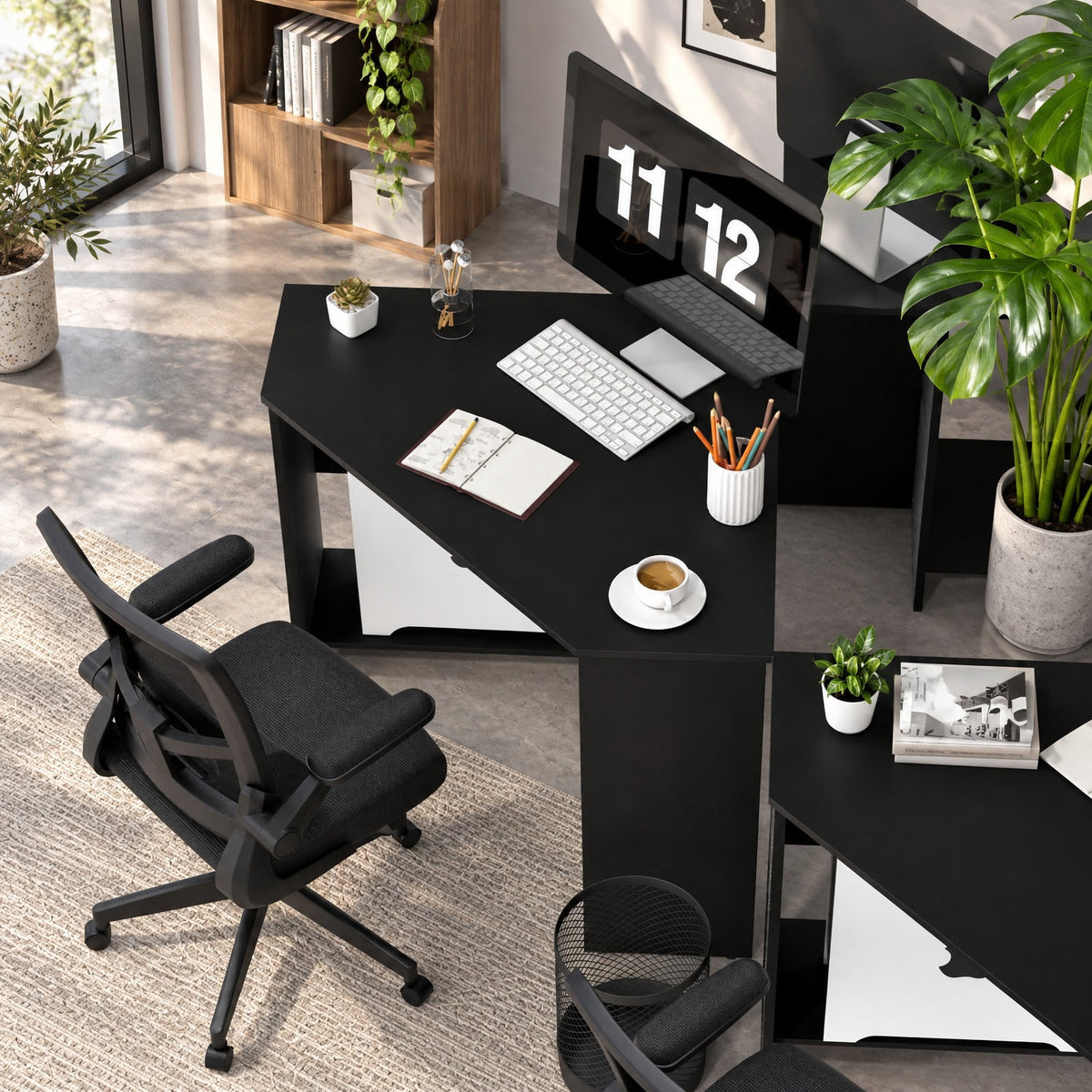 Airfind Corner Computer Desk Triangle Writing Workstation with Storage Shelf, 200 lbs Capacity, E0 engineered wood Frame, Black