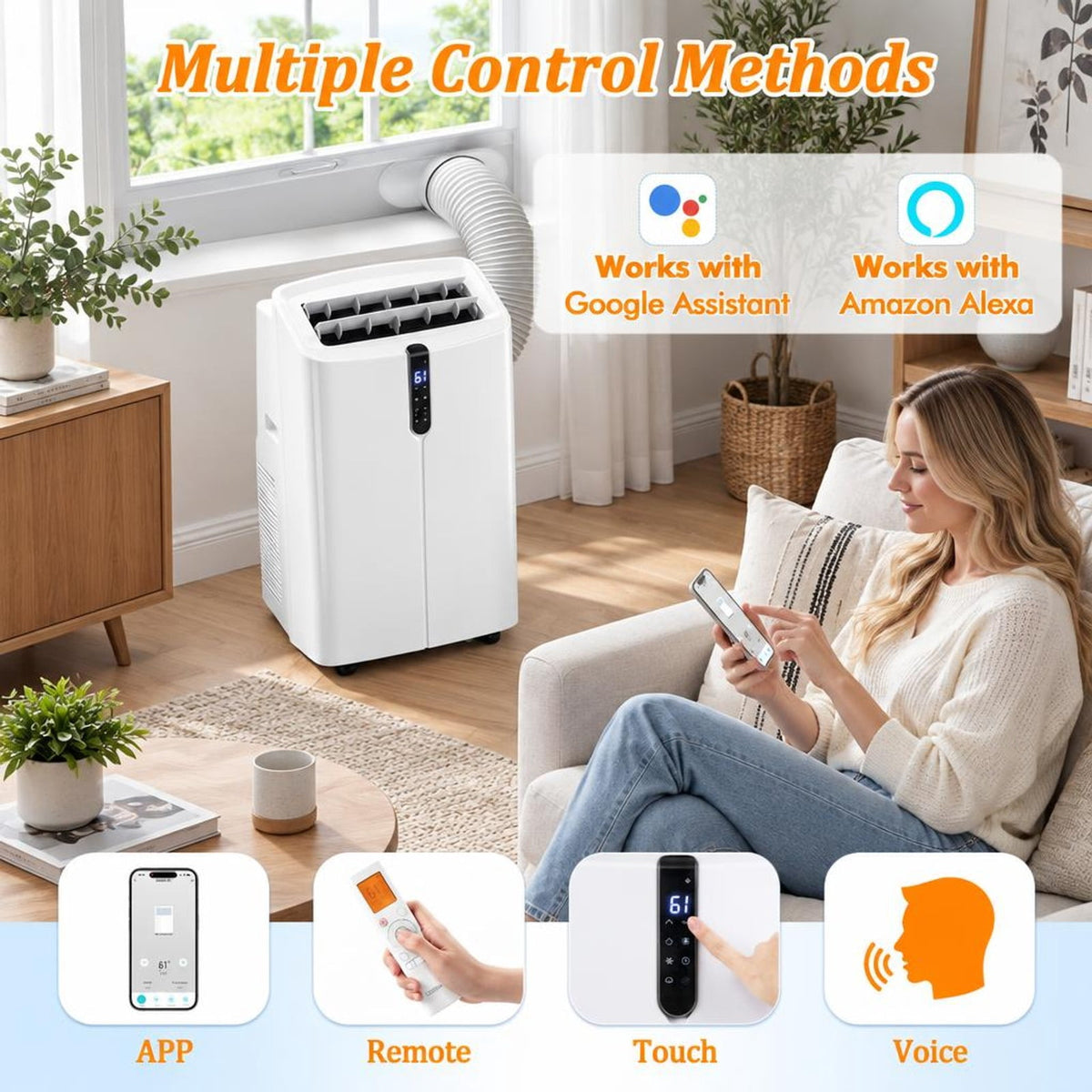Airfind 14000 BTU Smart Portable AC with APP Voice Control 47 Db for Rooms 750 Sq. Ft, Abs, 17.5 Inch X 14 Inch X 29 Inch Cooling, White
