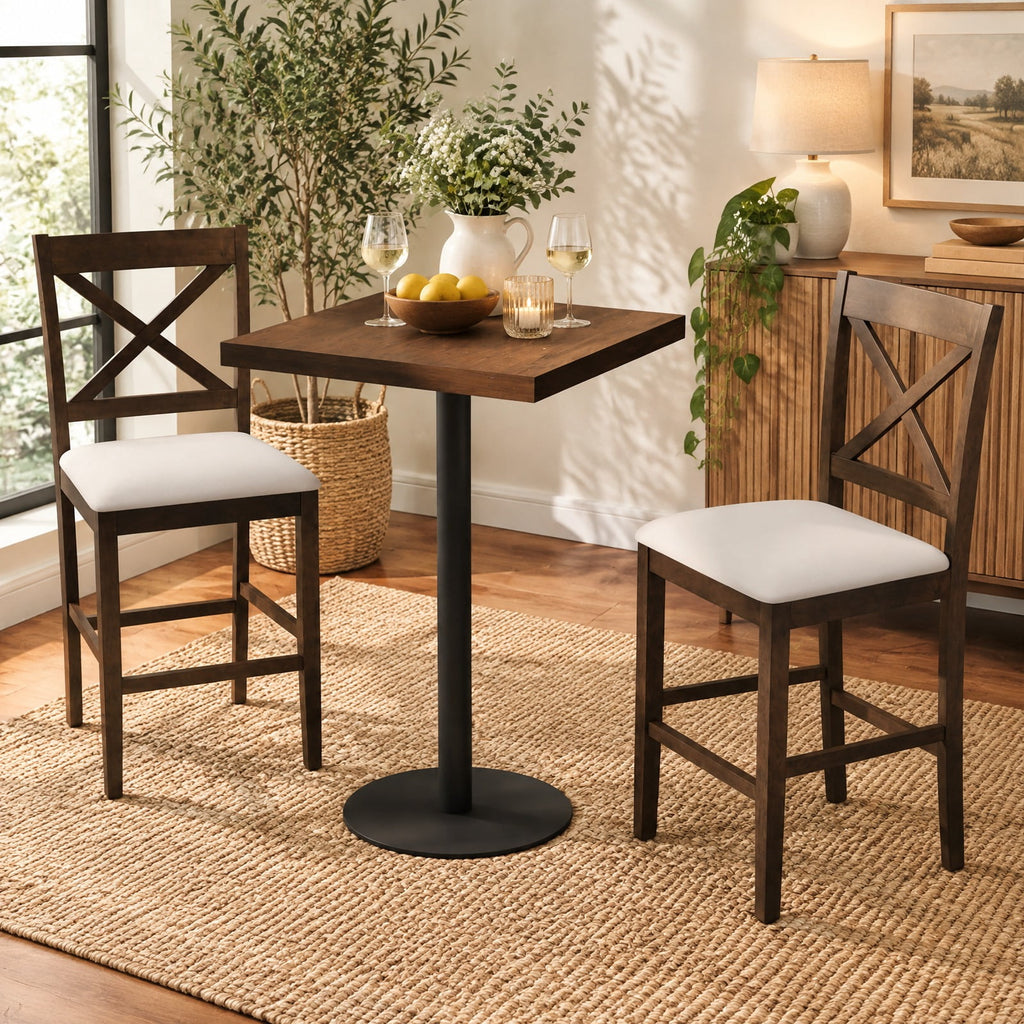 Airfind Set of 2 X-Back Bar Stools with Upholstered Cushioned Seats, 330 lbs Capacity, Rubber Wood Linen Fabric Sponge Frame, Brown