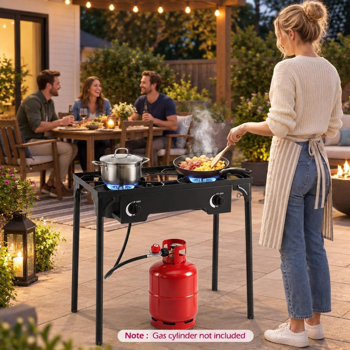 Airfind 2 Burner Propane Stove 160000 BTU with Adjustable Regulator Hose for Camping BBQ, 440 lbs Capacity, Metal Cast Iron PVC ABS Frame, Black