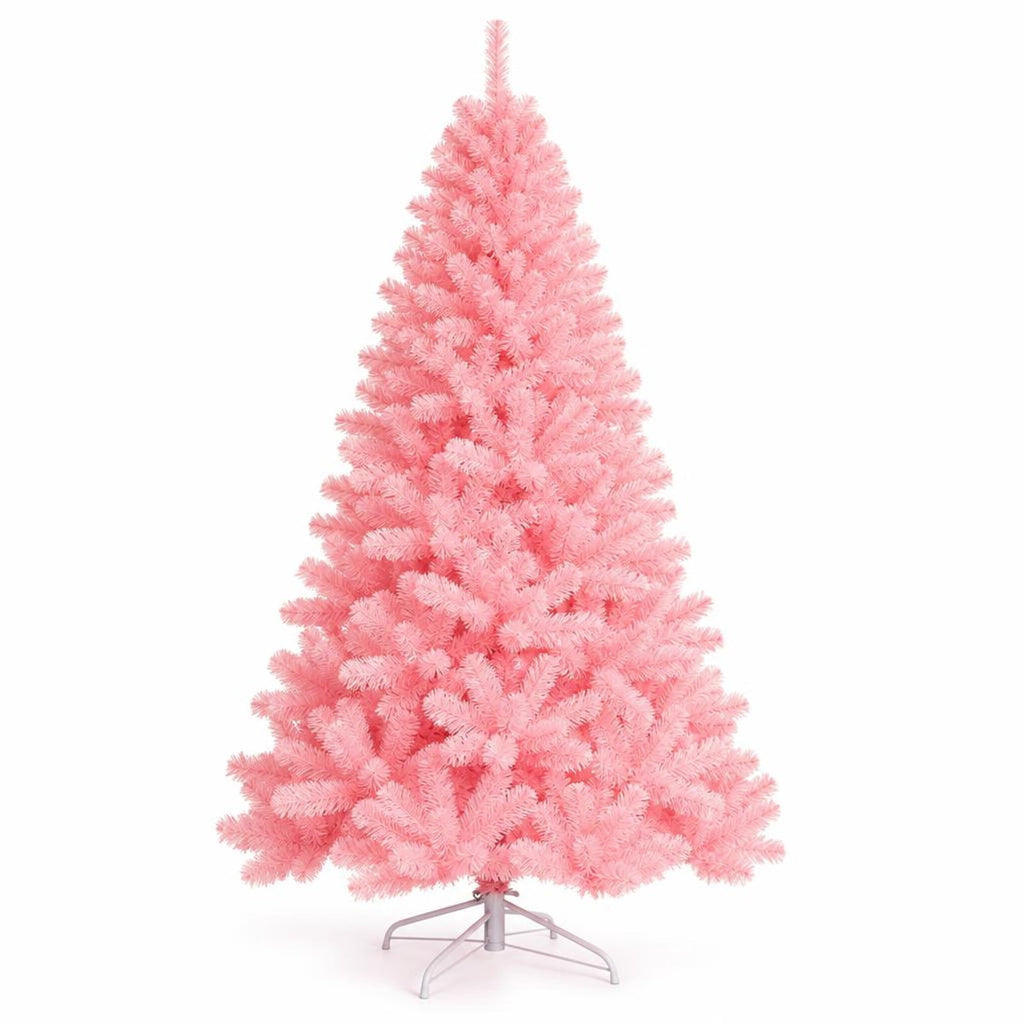 Airfind 7.5 Feet Hinged Artificial Christmas Tree Full Fir Tree, New PVC metal Length:7.5 ft Width:4.3 ft Frame, Pink