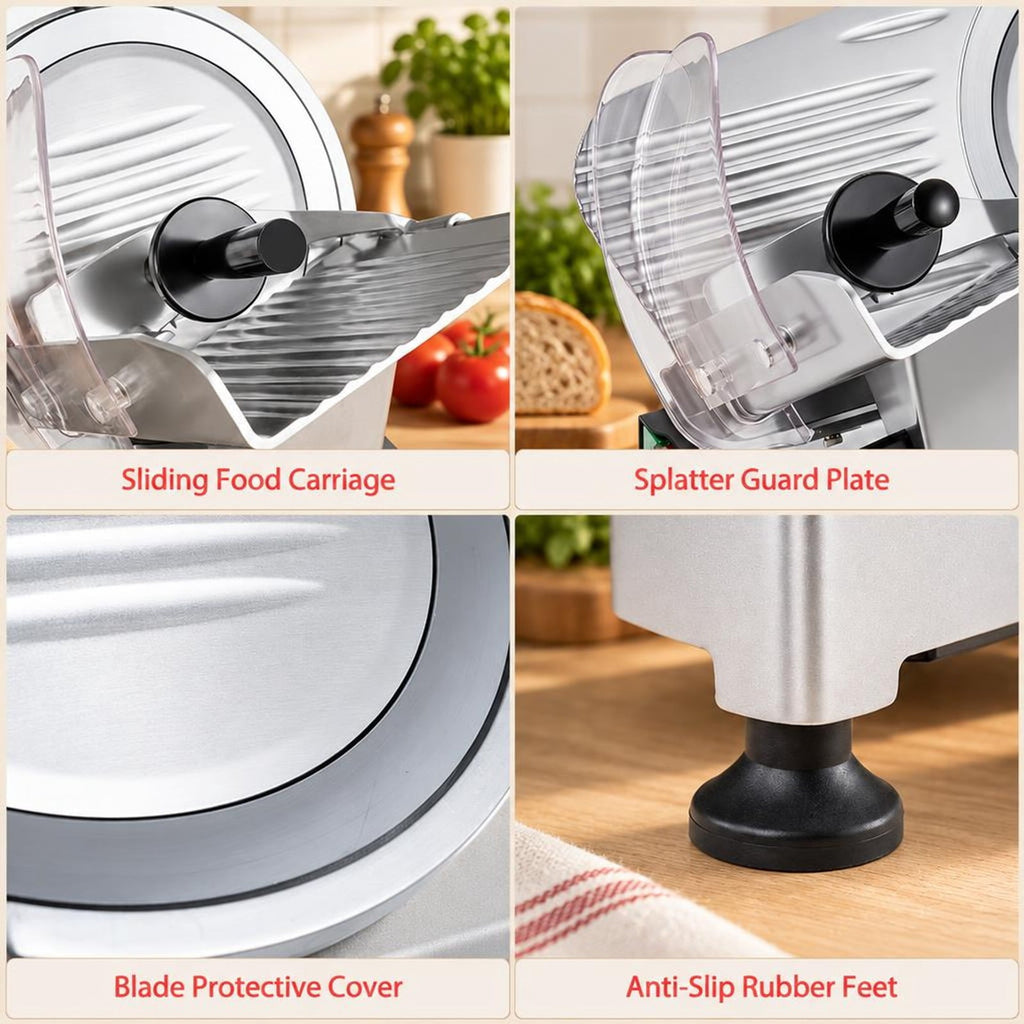 Airfind Commercial Meat Slicer with 10in Carbon Steel Blade and 0-0.47in Adjustable Thickness for Frozen Meat Cheese, 19.5in x 16in x 14inBlade Footprint