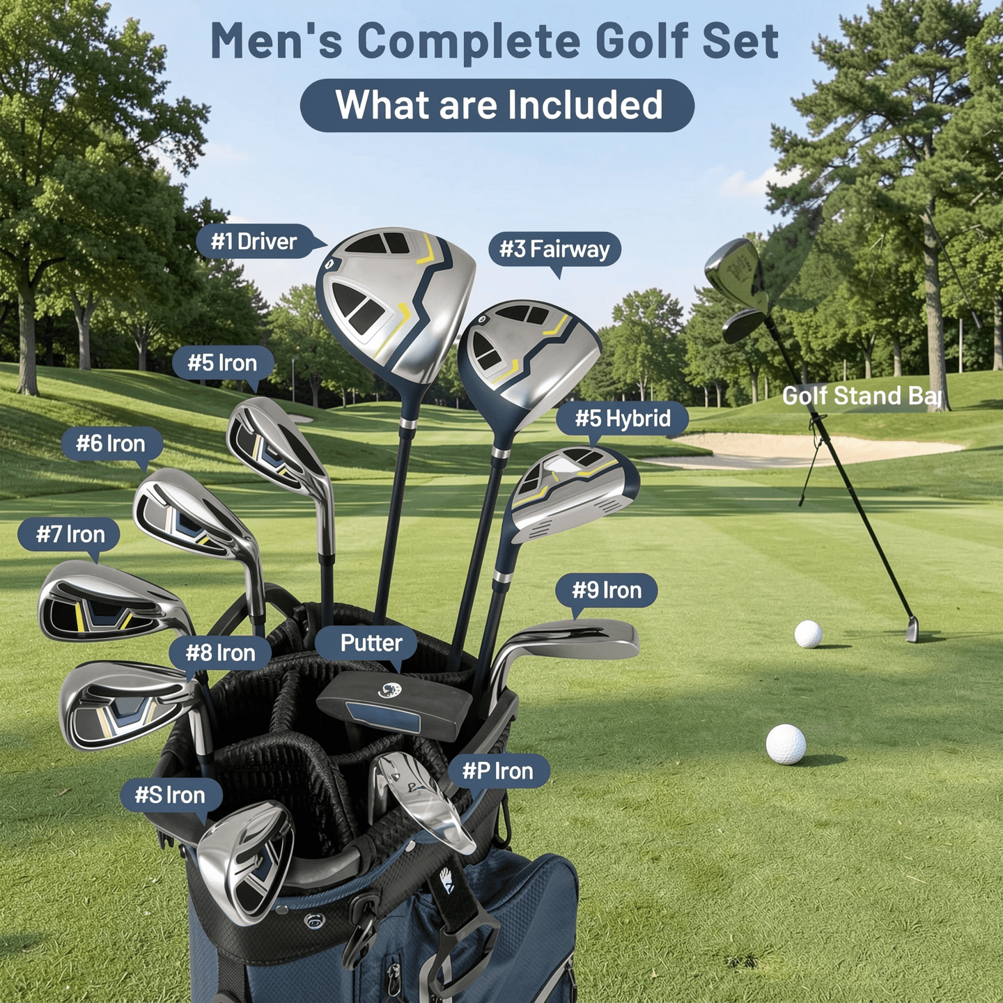 Airfind 11-Piece Mens Complete Golf Set with Driver, Fairway, Hybrid, Irons, Putter and Bag, Yellow