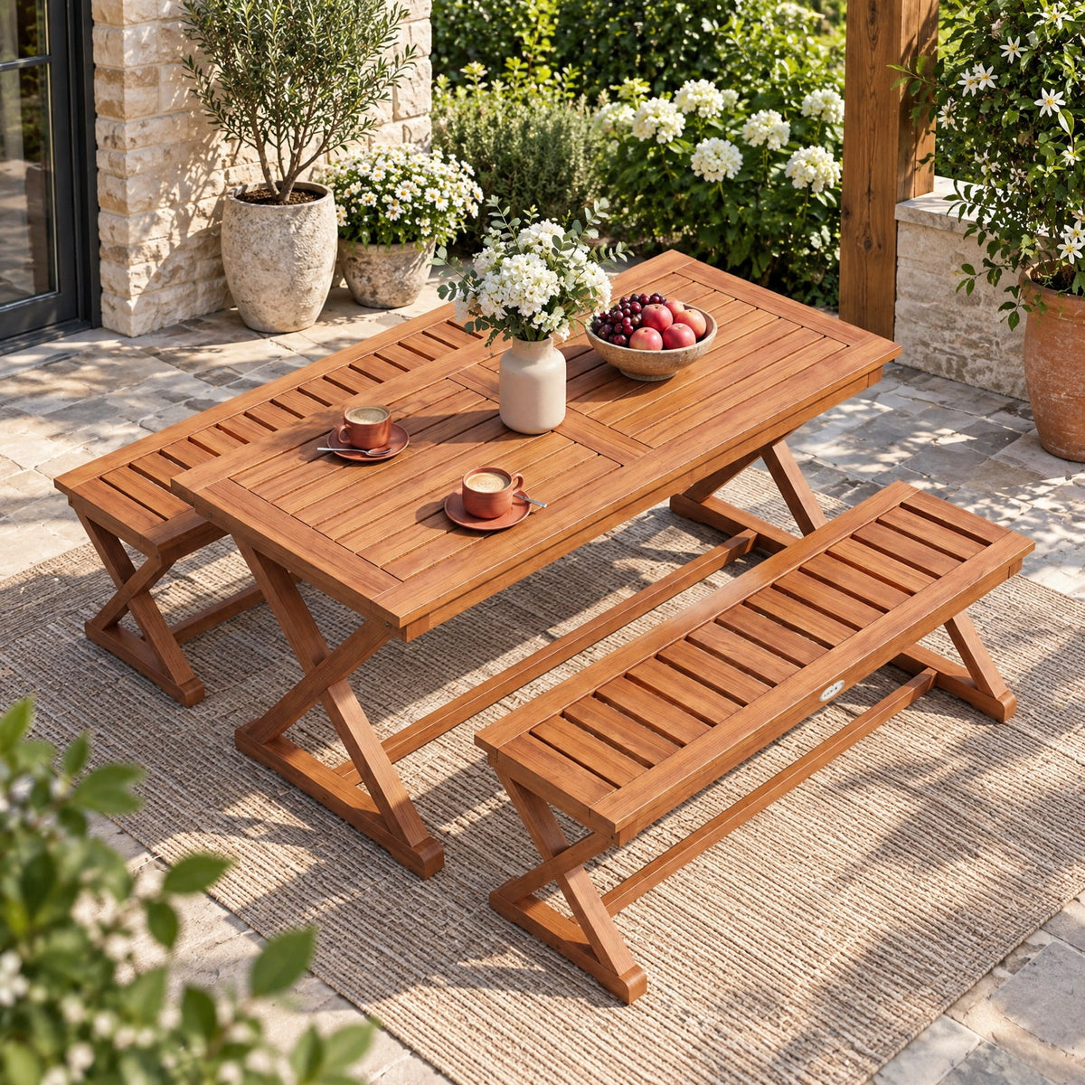 Airfind 2-Person 44 Solid Wood Outdoor Bench with Slatted Seat for Patio Park Balcony-2 Piece, 44 x 16.5 x 17Weight Footprint, Wood