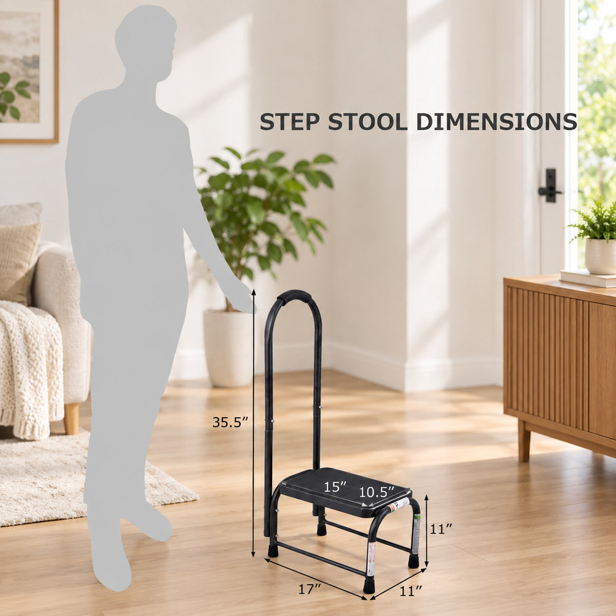 AIRFIND Step Stool with Handle, 330 lb Capacity Iron Frame with Non-Slip Platform and Rubber Feet, 11 in Step Height for Household Tasks