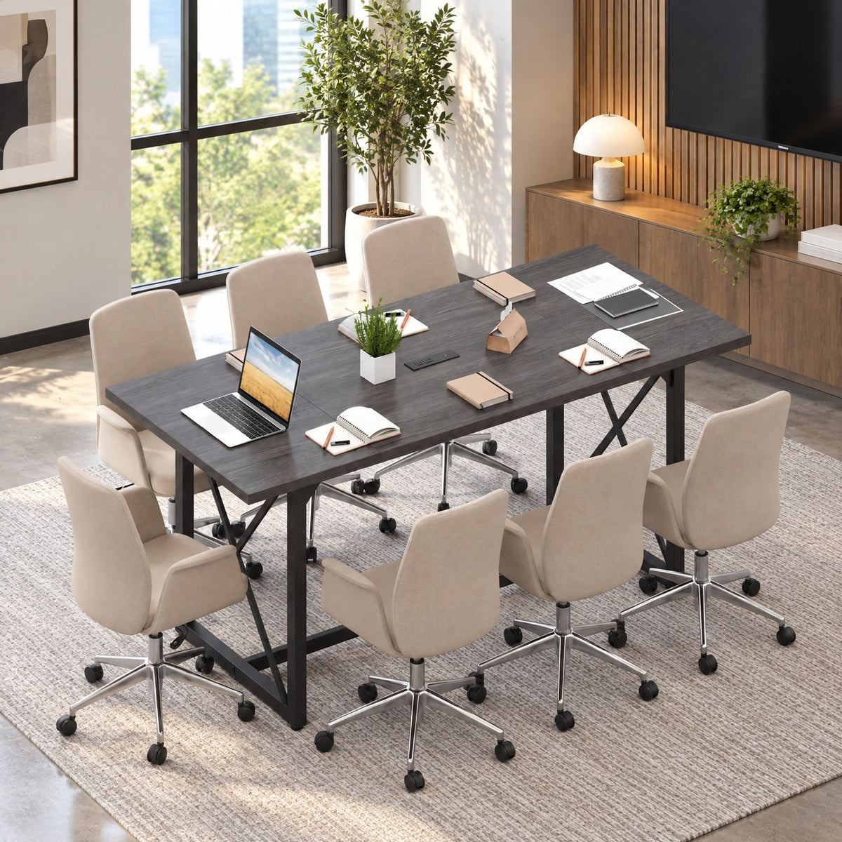 Airfind 6FT Conference Table with Power Outlets Seats 6-8 People for Office, 310 lbs Capacity, Engineered Wood Metal Frame, Gray