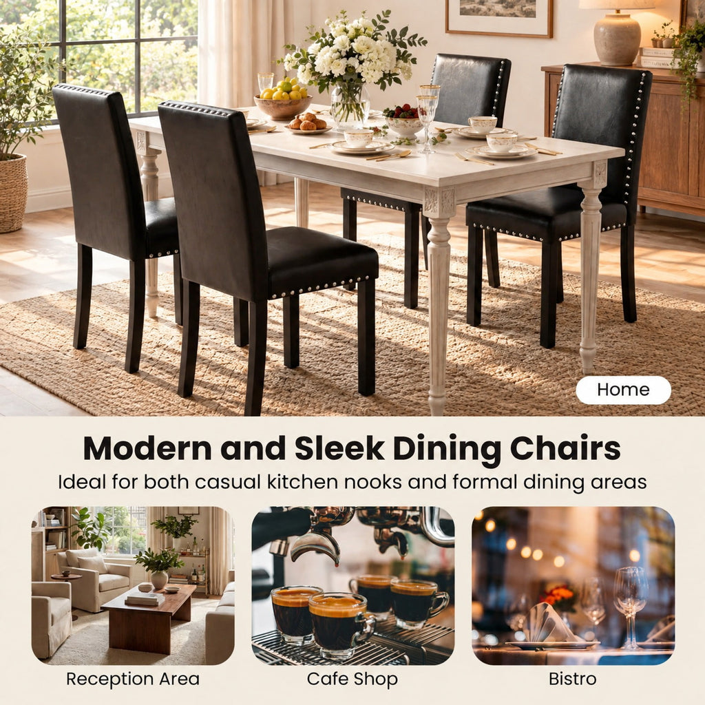 Airfind Set of 2 Dining Chairs with Solid Rubber and Wood Legs, Chair 400 lbs Capacity, Rubber Wood Bent Wood PVC Leather Sponge MDF Frame, Wood