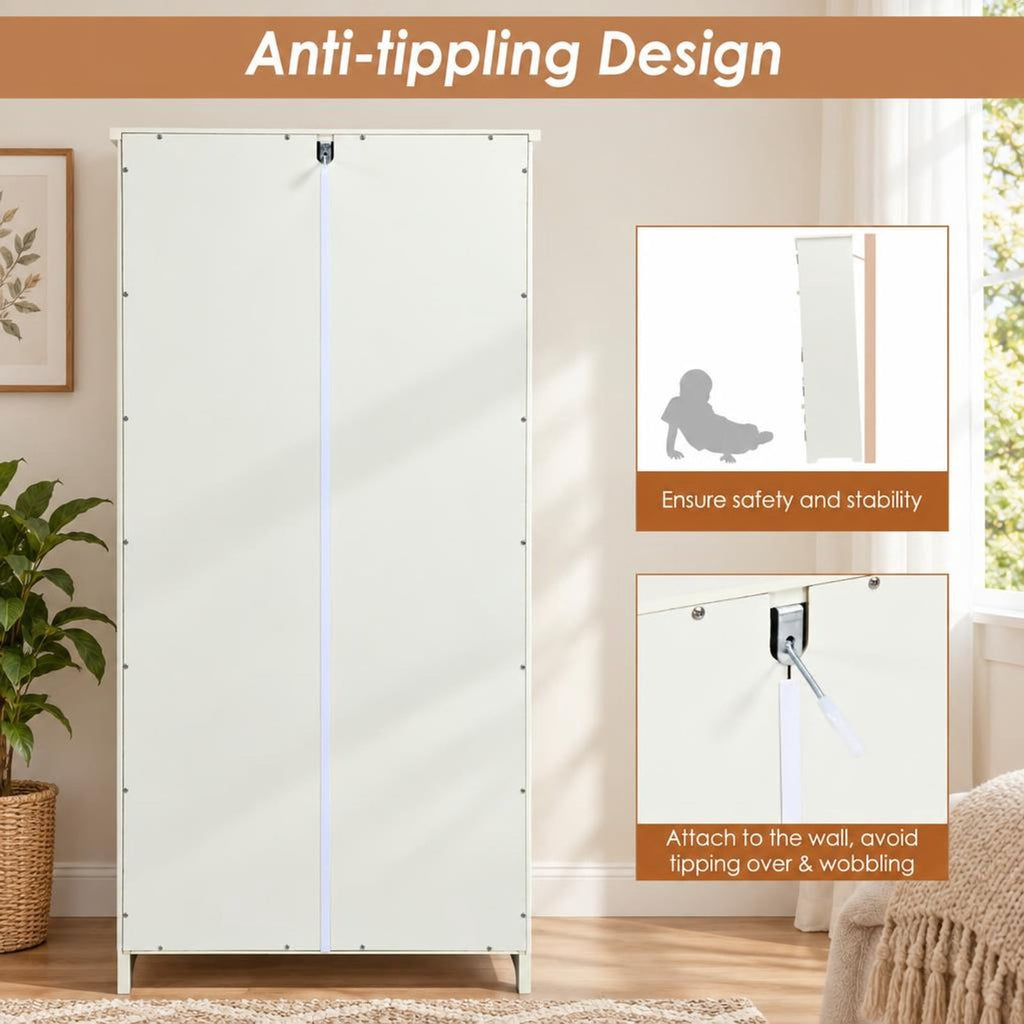 Airfind Accent Storage Cabinet Adjustable Shelves, MDF Frame, 24in x 13in x 49in (L x W x H) Other Footprint, White
