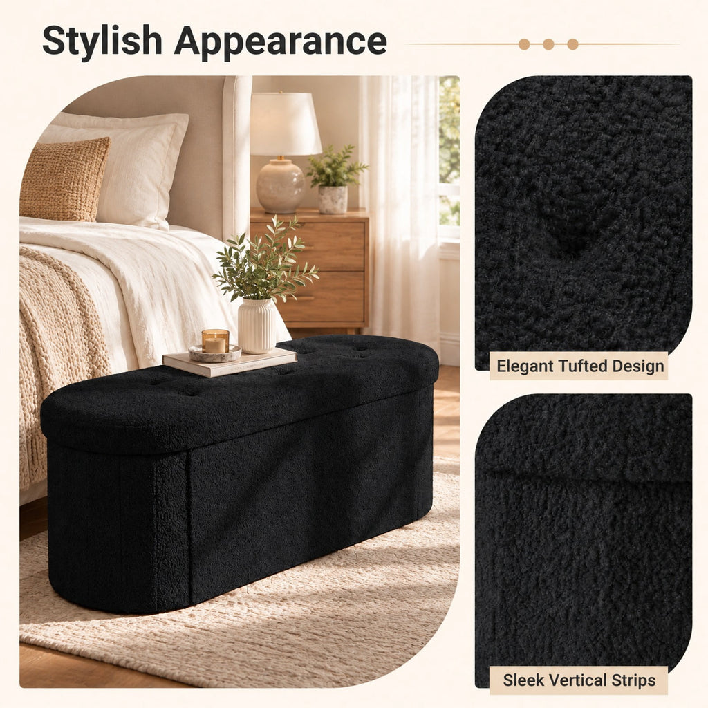 Airfind 43 Folding Teddy Storage Ottoman Bench with Dividers for Living Room and Bedroom, 43 x 15 x 16Inner Footprint, Black