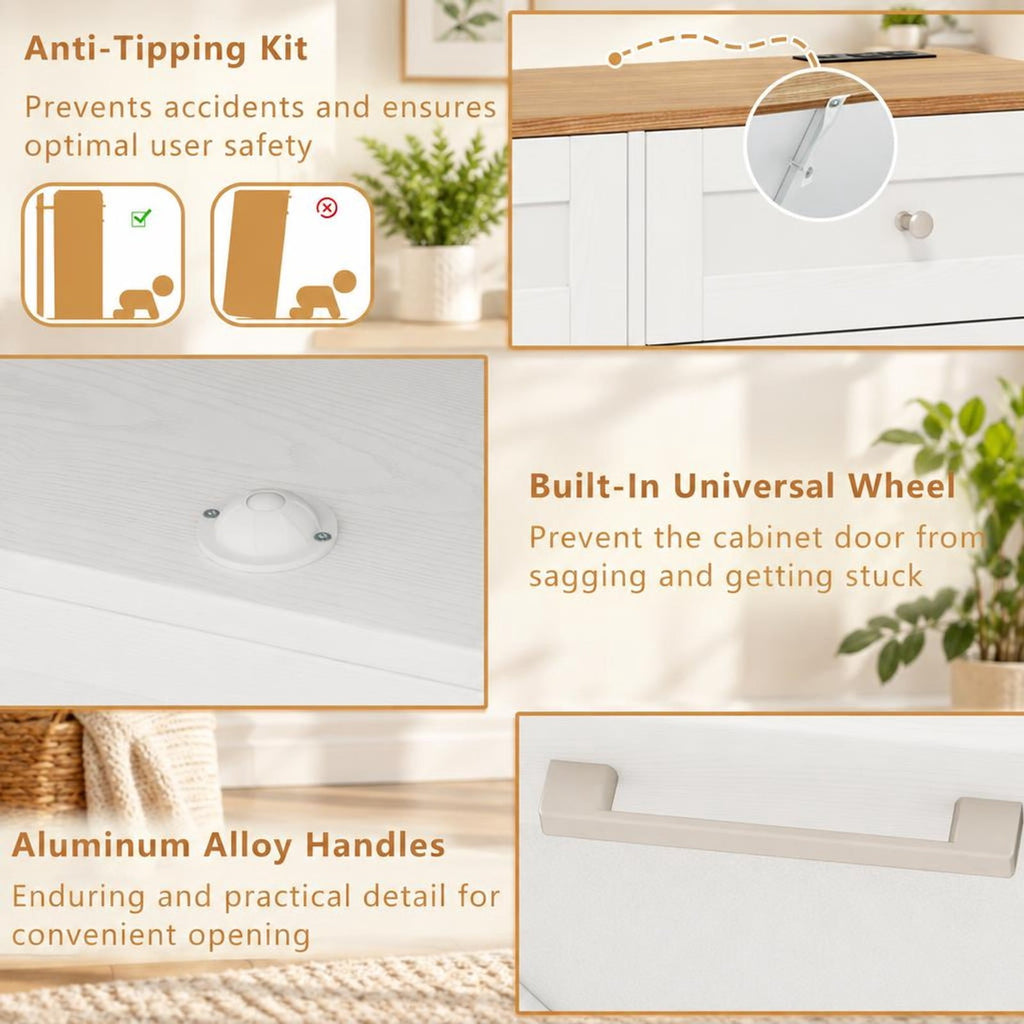Airfind Tilt Out Trash Can Cabinet featuring Outlets and Adjustable Shelf, 100 lbs Countertop Capacity, MDF Engineered Wood Frame, White